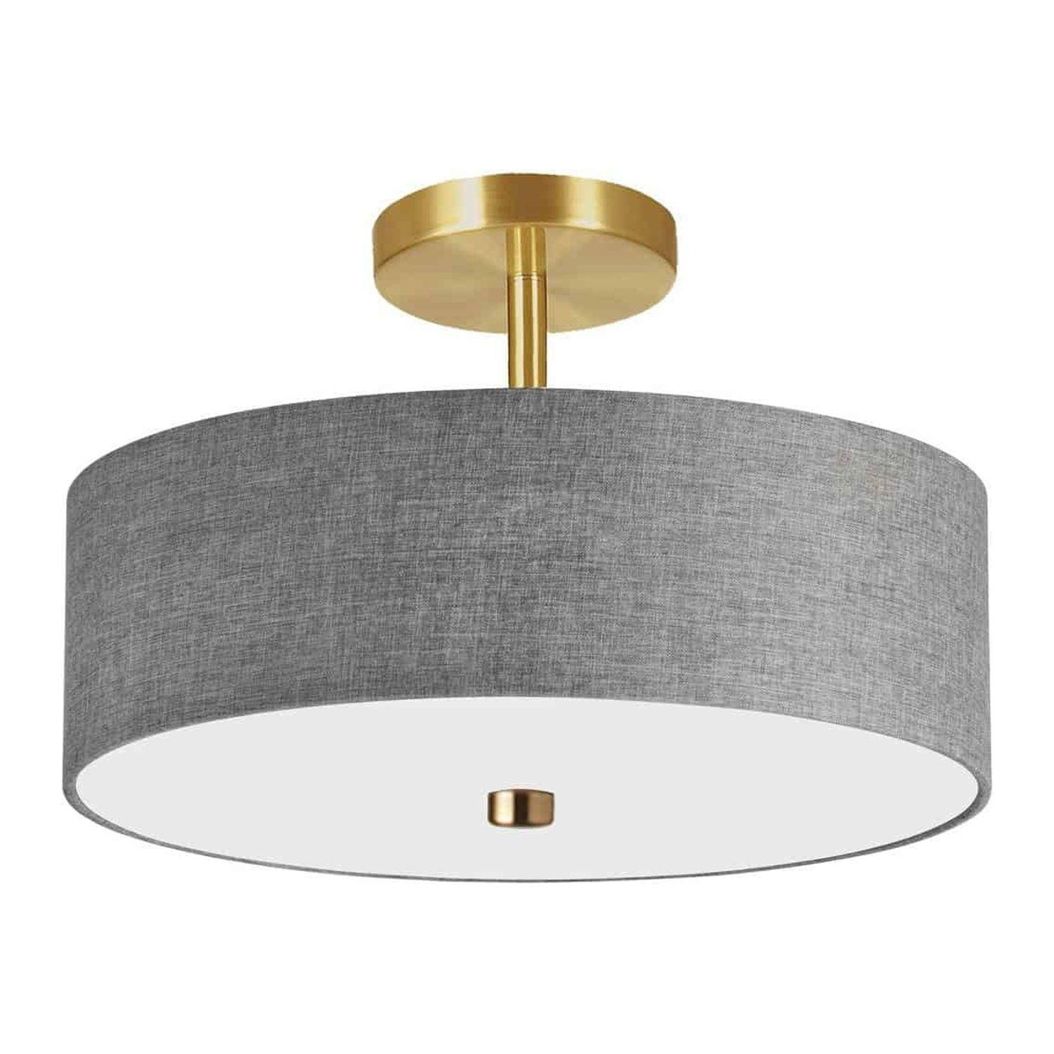 Dainolite - Everly - 3 Light Semi-Flush Mount-Aged Brass Finish-Grey Shade Color