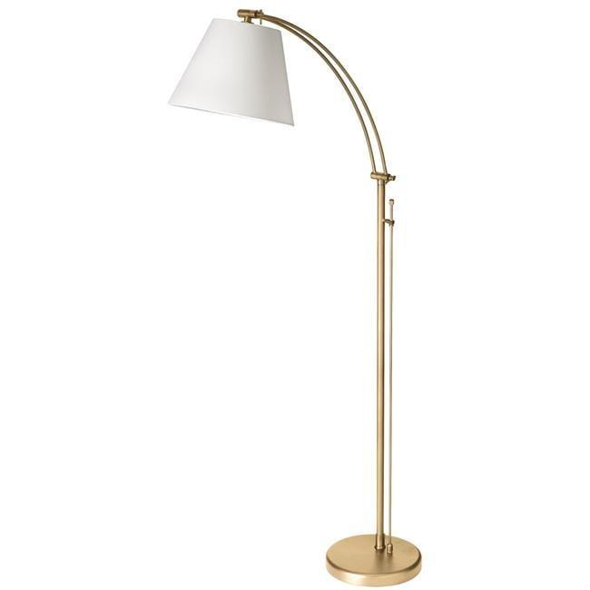 Felix Adjustable Aged Brass Arc Floor Lamp with White Shade