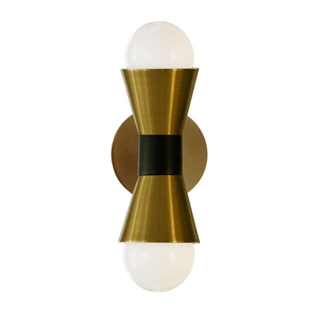 2 Light Incandescent Wall Sconce, Aged Brass & Matte Black