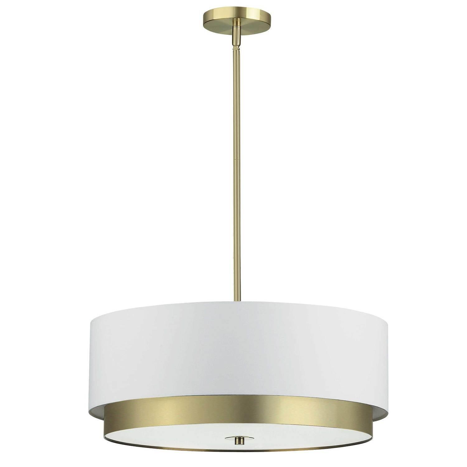 Aged Brass and White Drum Pendant Light, 20"