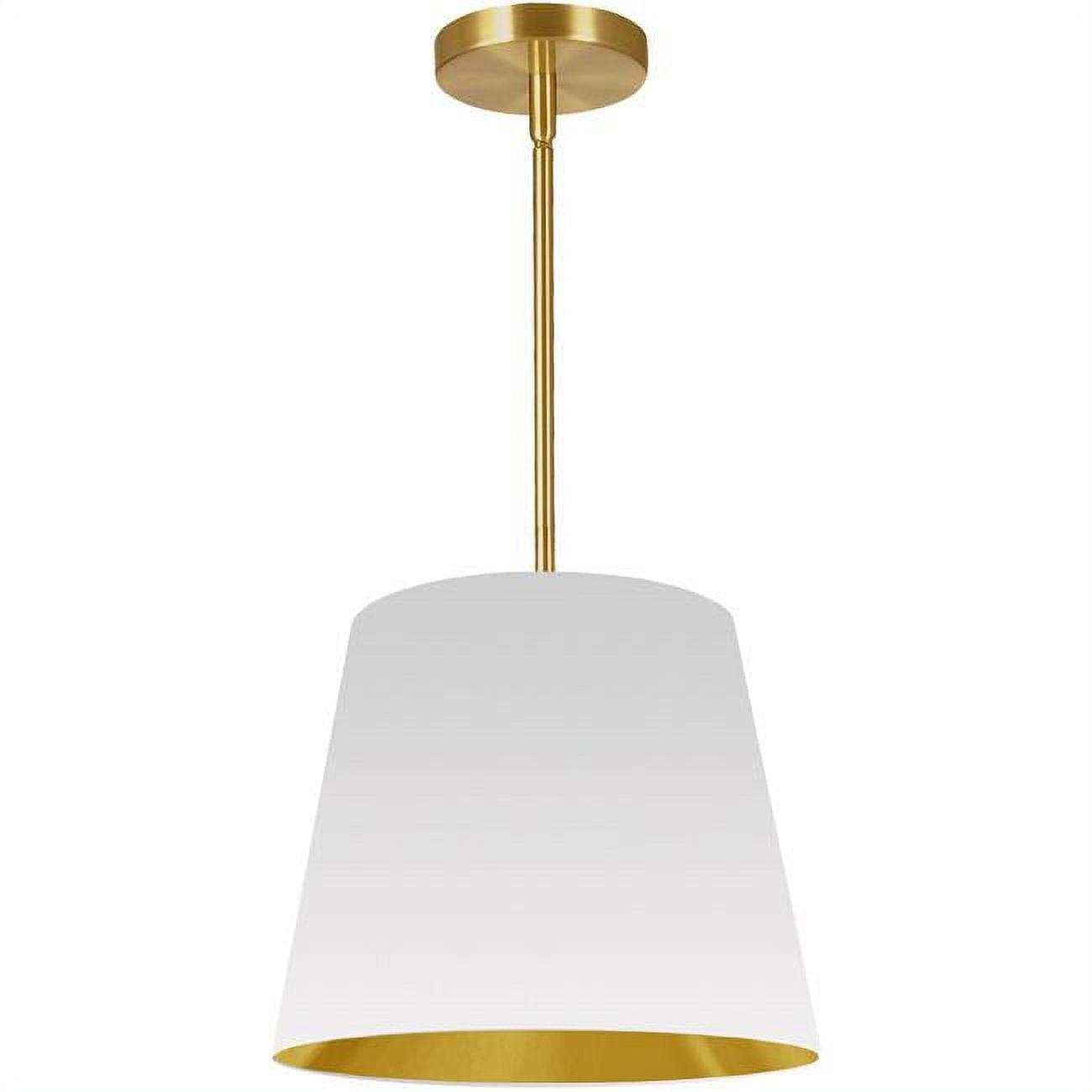 Modern Gold and White Drum Pendant Light, 14" Wide