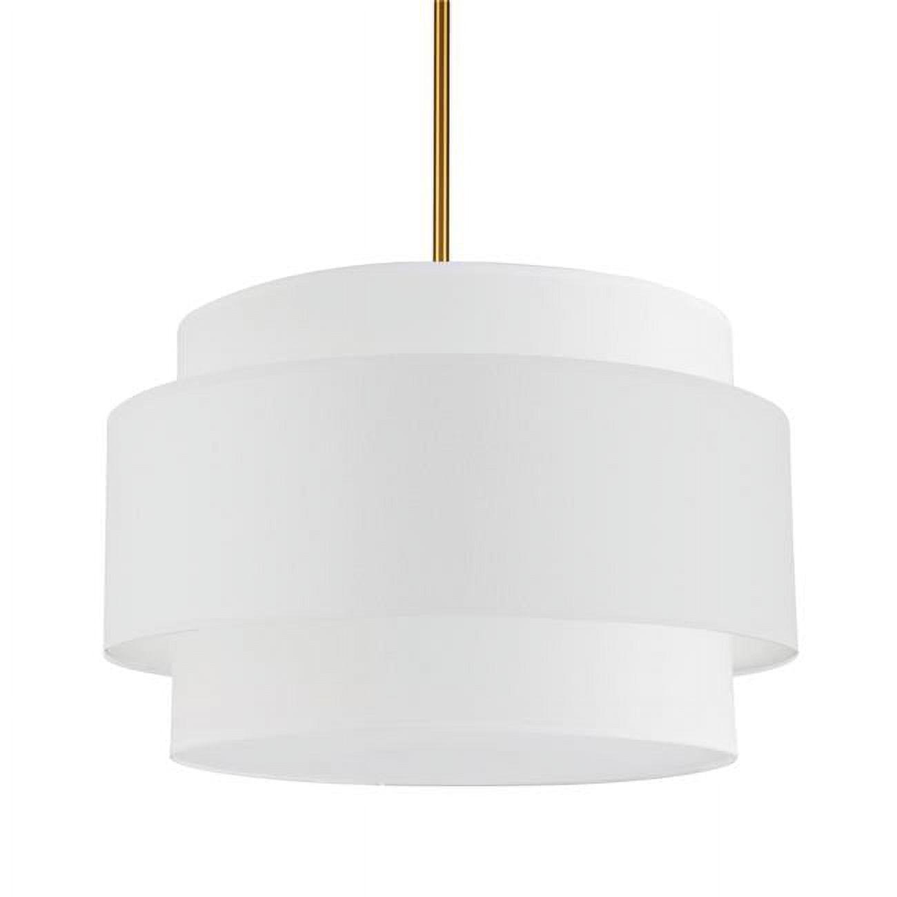 Aged Brass and White Drum Shade 4-Light Chandelier