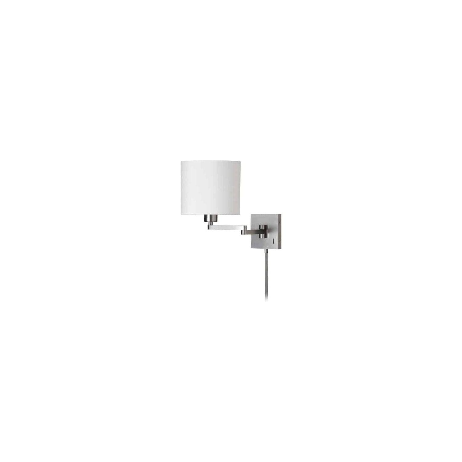 Modern Chrome Swing Arm Wall Lamp with White Drum Shade