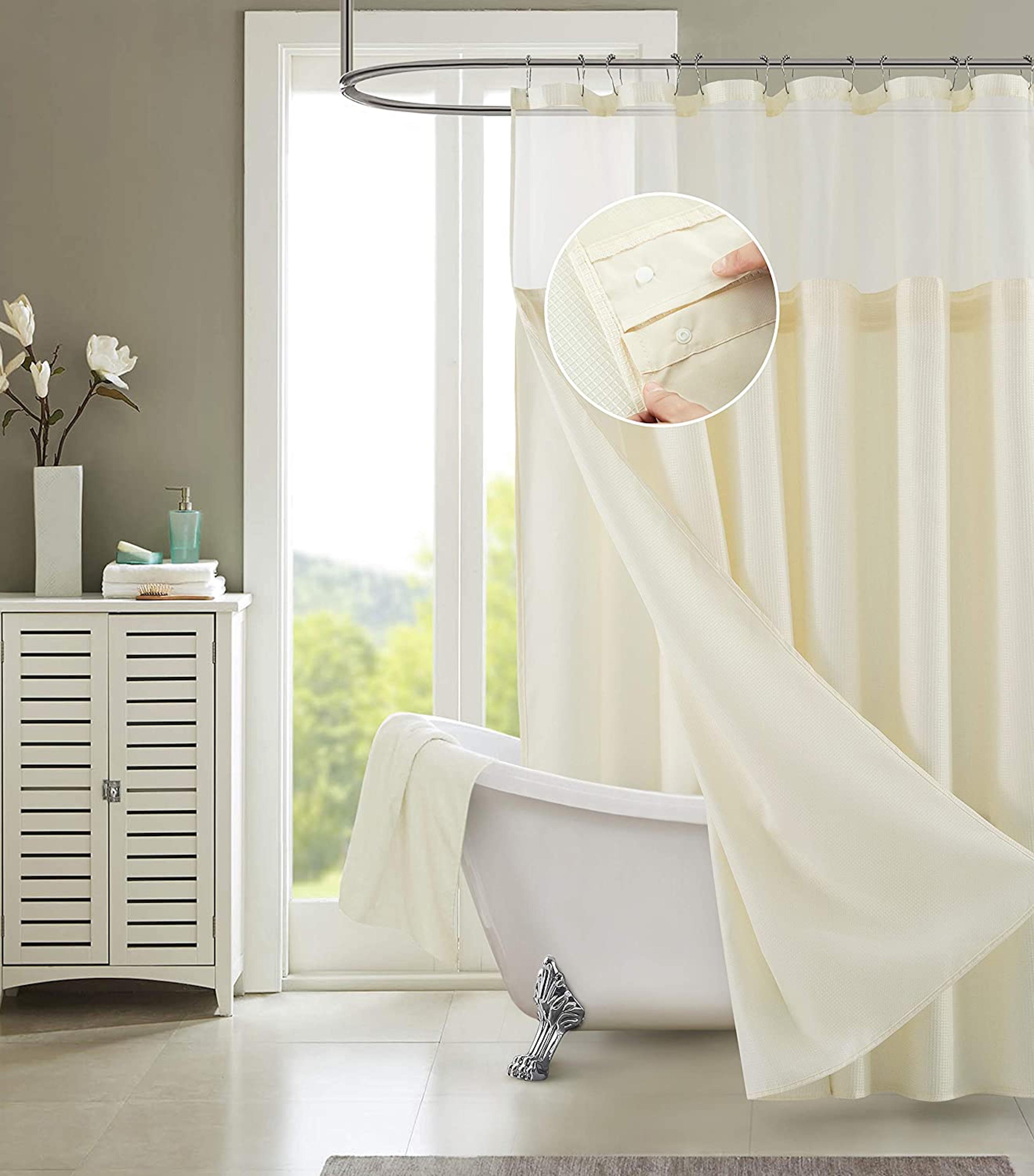 Dainty Home Complete Shower Curtain With Detachable Liner - Ivory