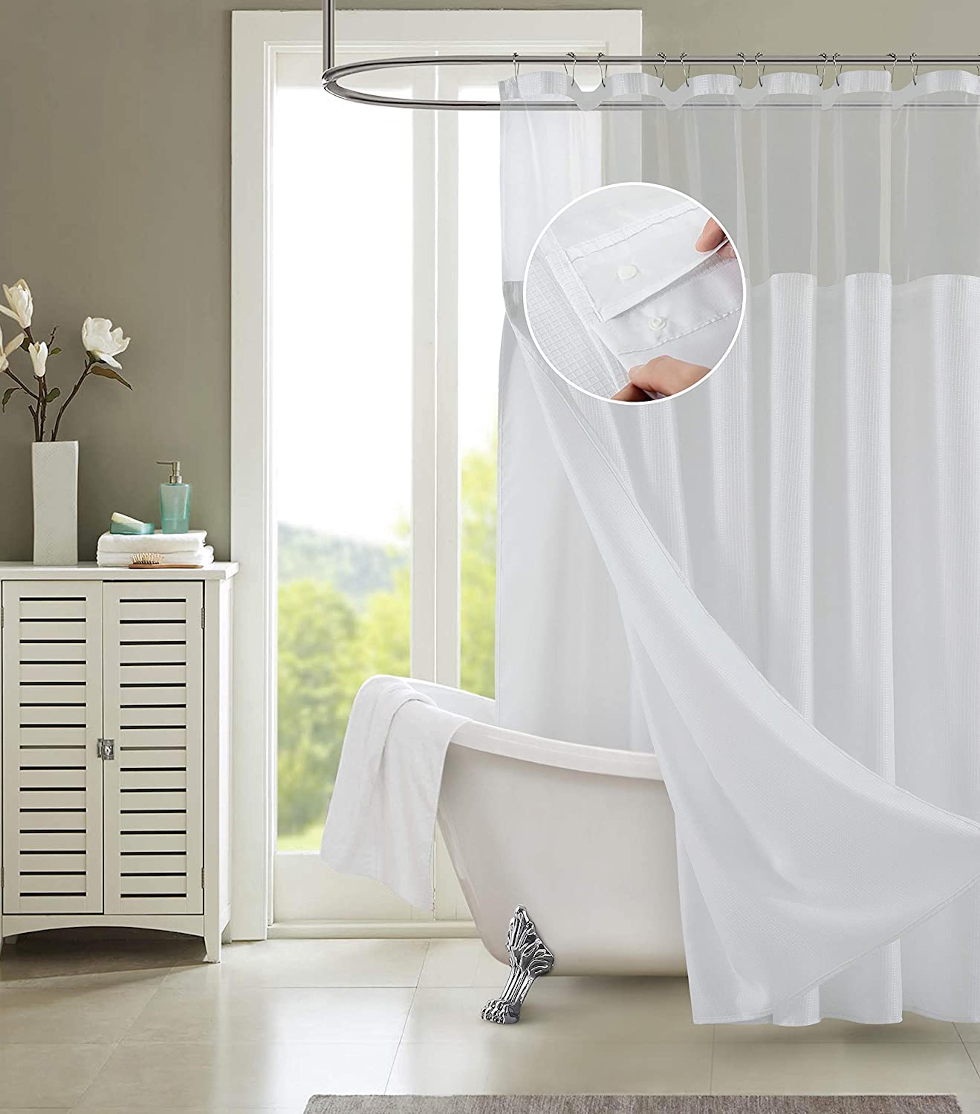 Dainty Home Complete Shower Curtain With Detachable Liner - White
