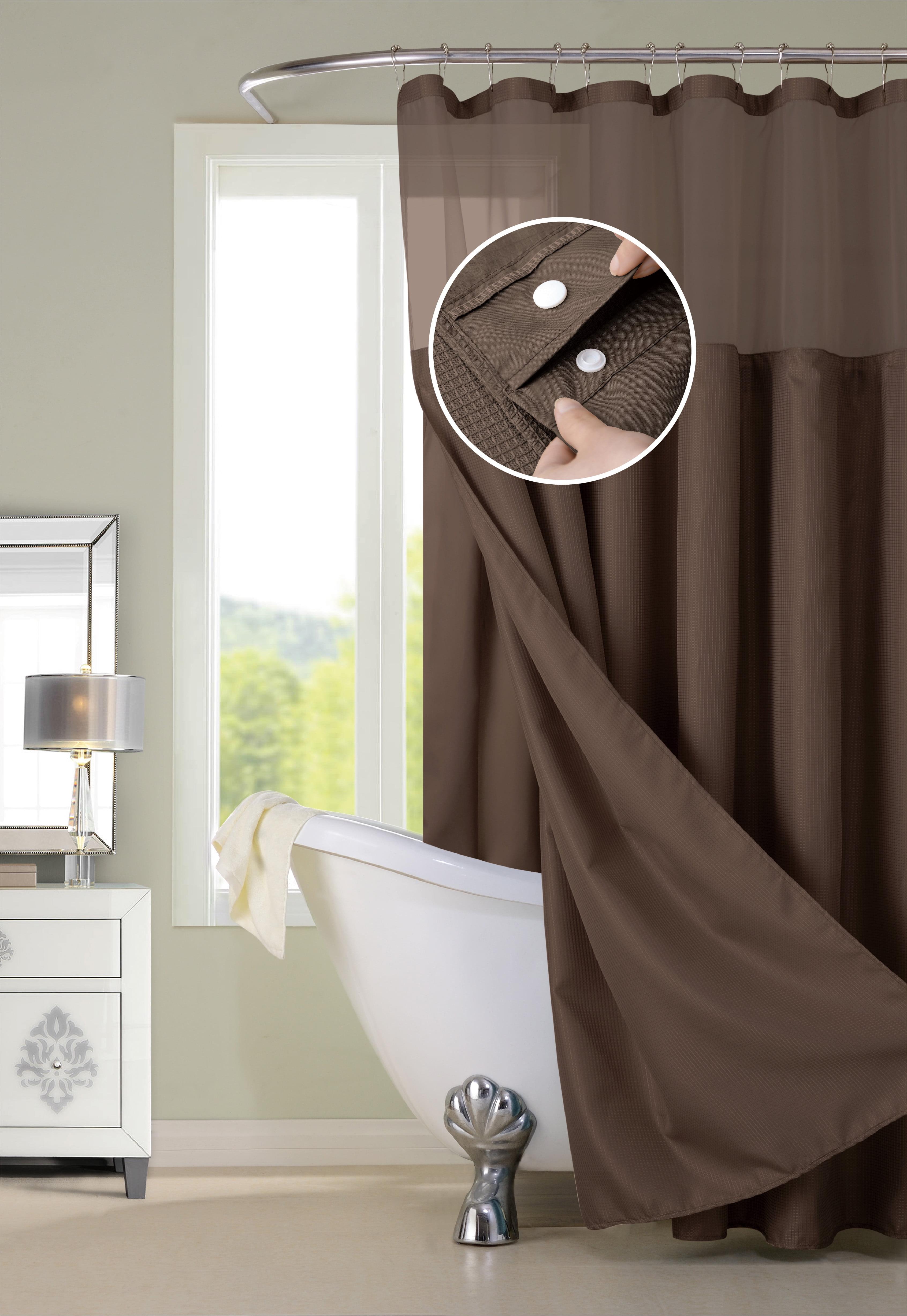 Brown Waffle Weave Shower Curtain with Detachable Liner