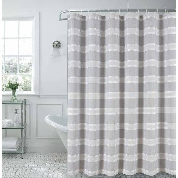 Dainty Home Madison Striped Textured Embossed Weaved Striped Cotton Feel Designed Fabric Shower Curtain 70W x 72L in Silver
