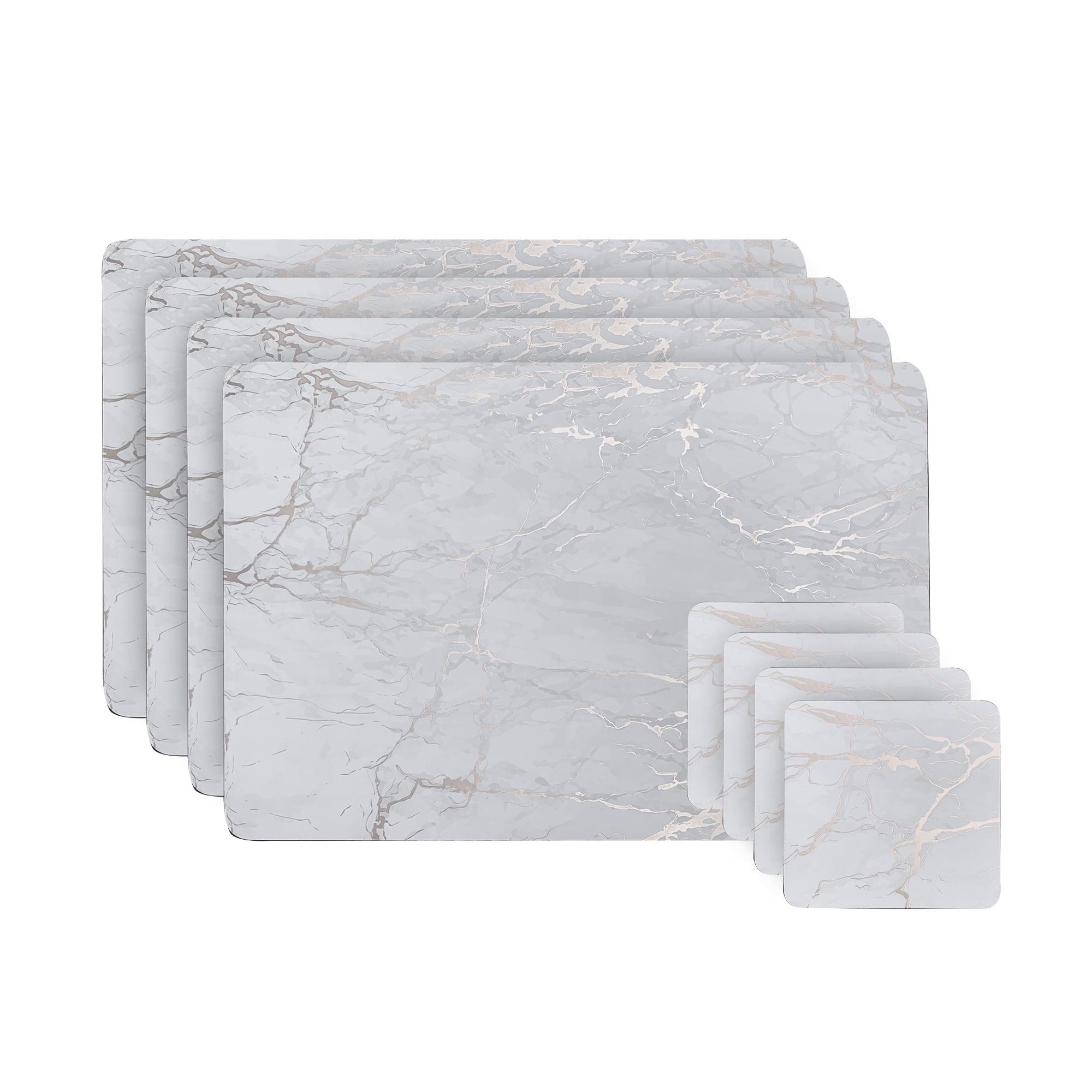 Silver Marble Cork Placemats and Coasters Set, 12" x 18"