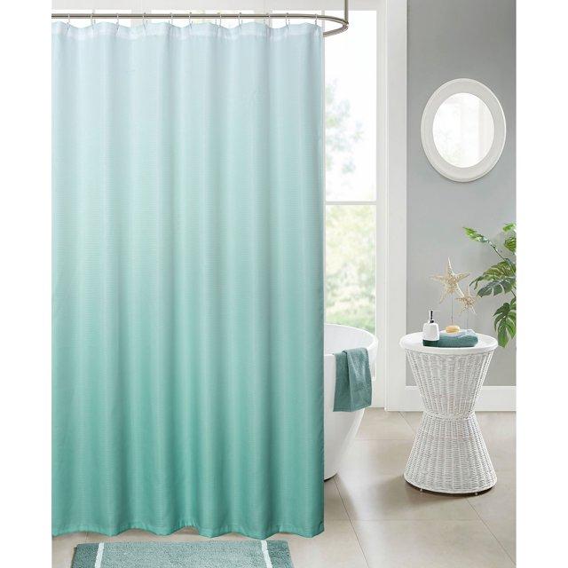 Dainty Home 3D Printed Ombre Textured Waffle Weave Shower Curtain - Seafoam