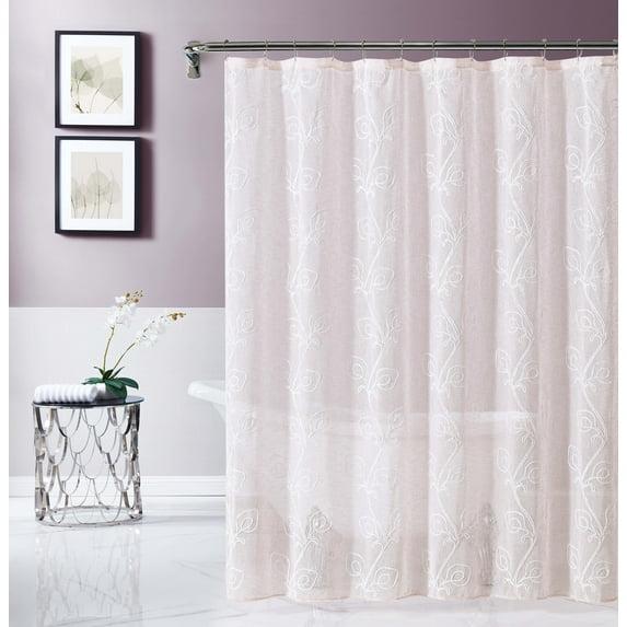Dainty Home Stella 3D Floral Chenille Embroidered Linen Textured Shower Curtain - Blush