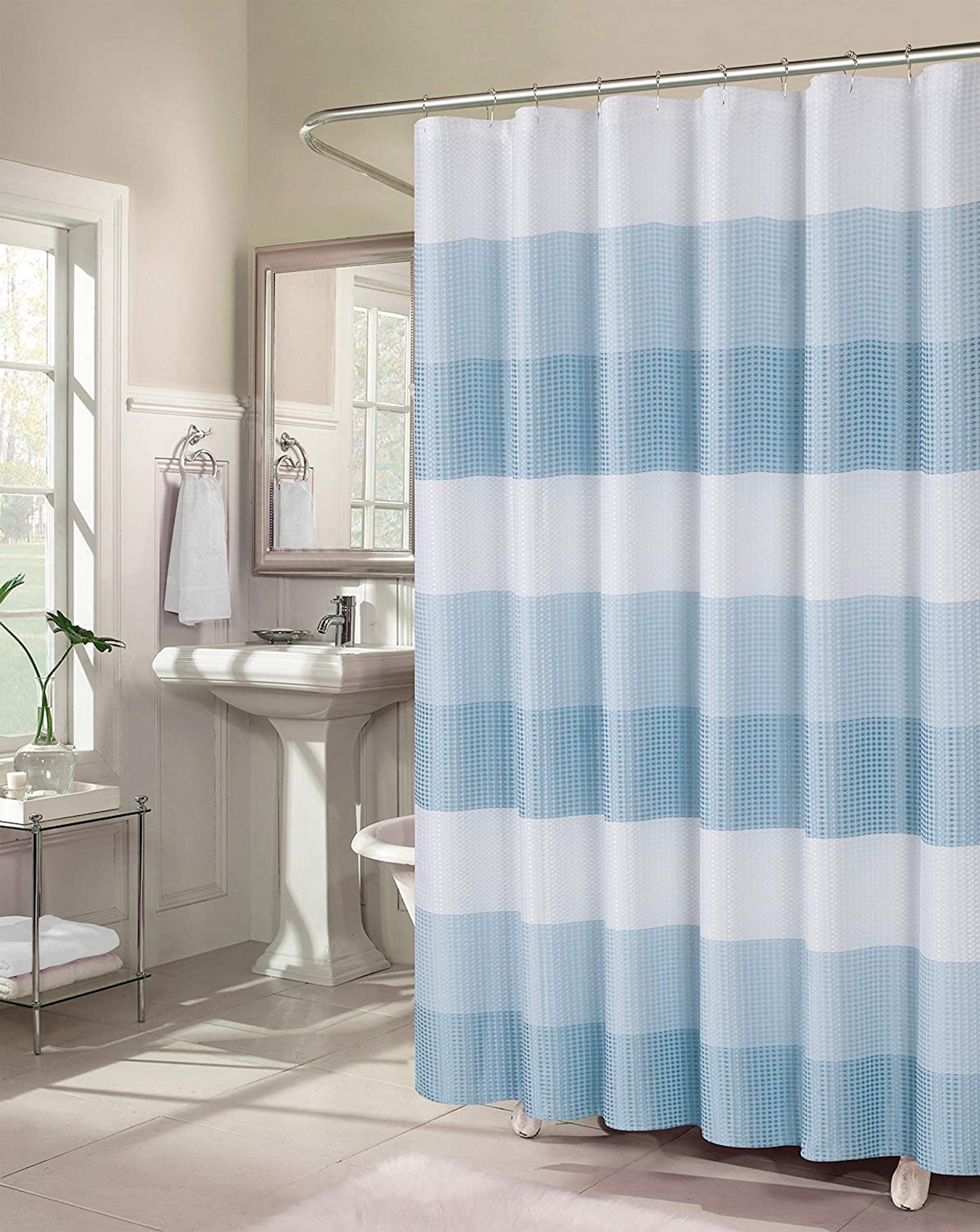 Blue Ombre Waffle Weave Fabric Shower Curtain