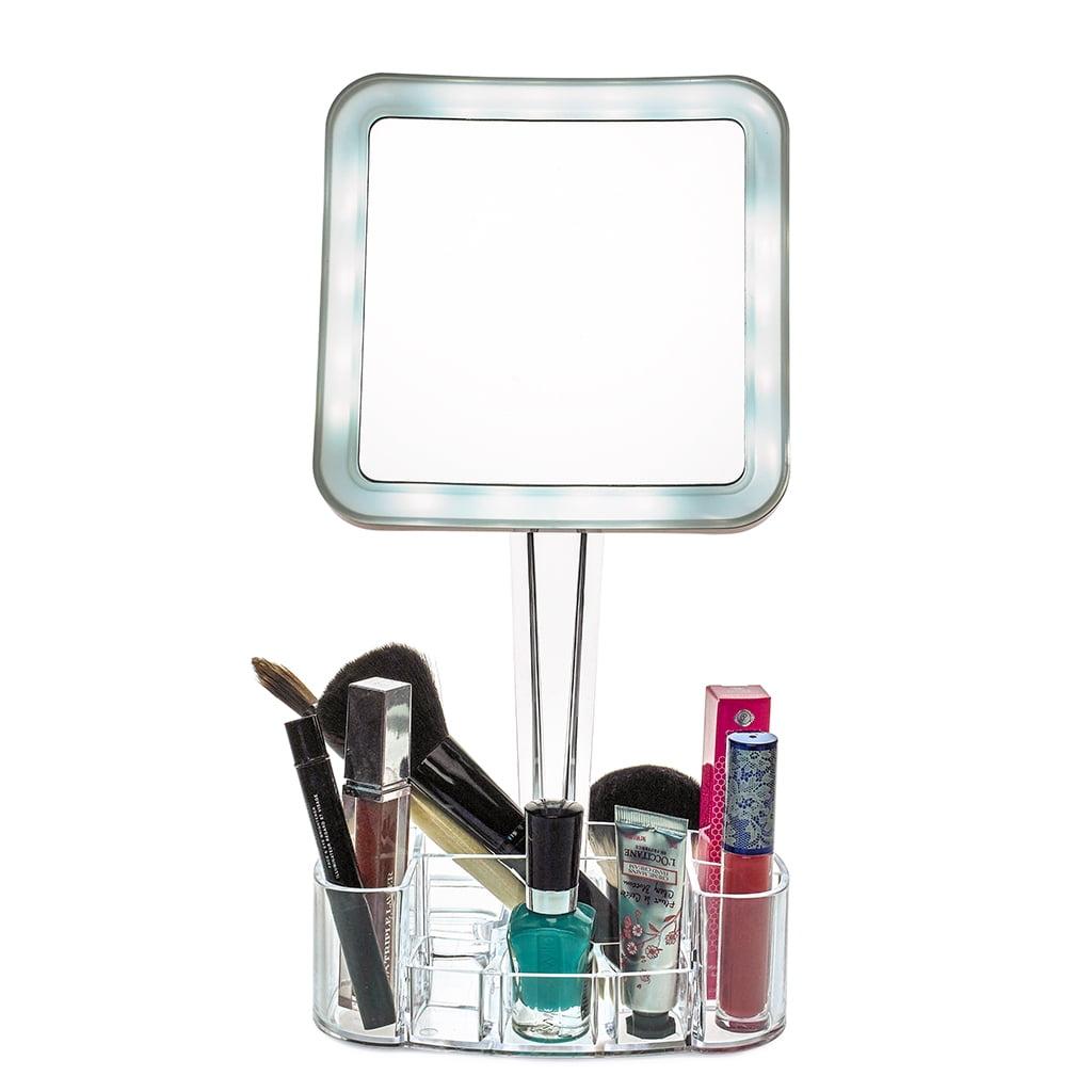 LED Lighted 7X Magnification Square Makeup Mirror with Organizer