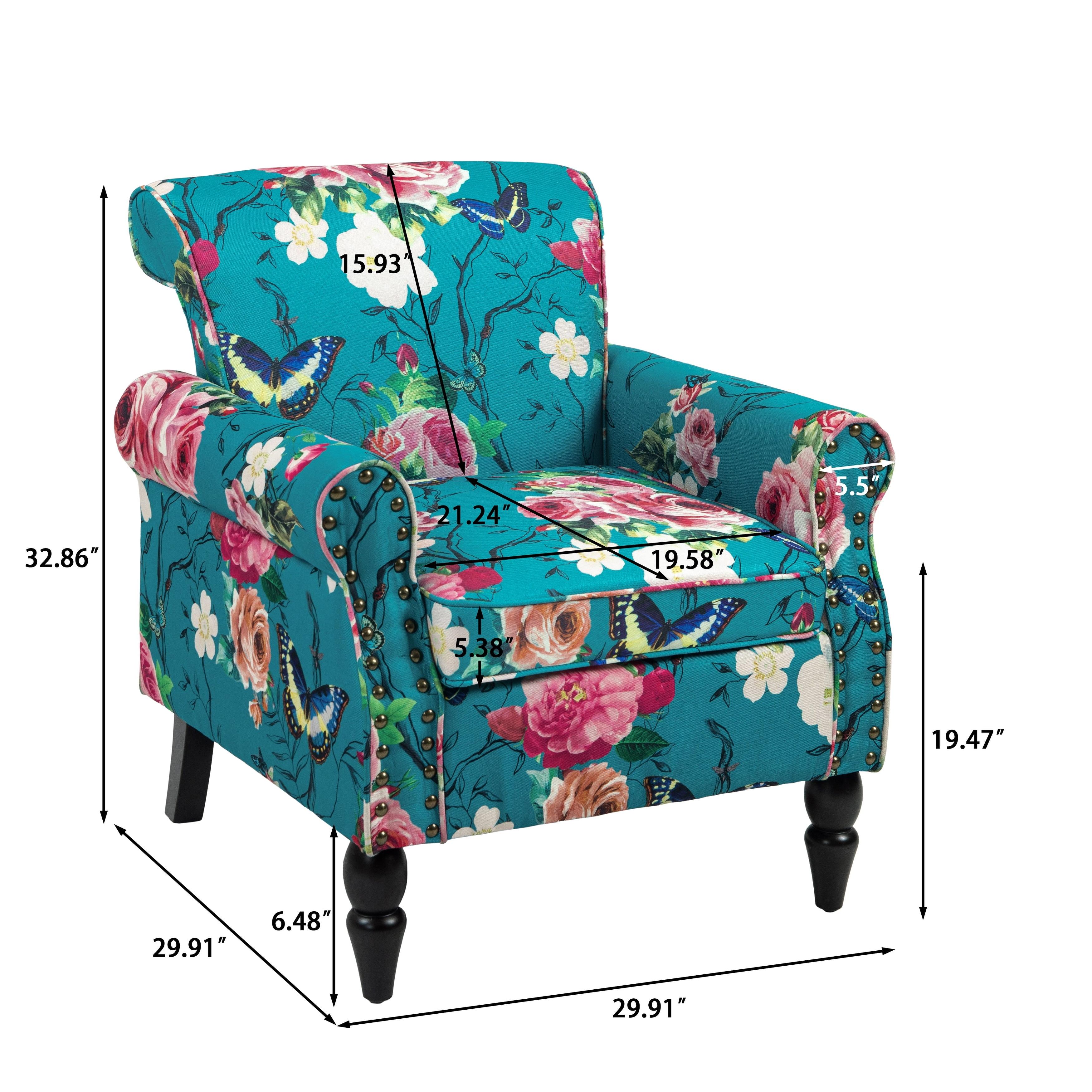 Daisy Living Room Armchair with Nailhead Trim - 29.9"W x 29.9"H x 32.9"D Pattern Blue-2Pack