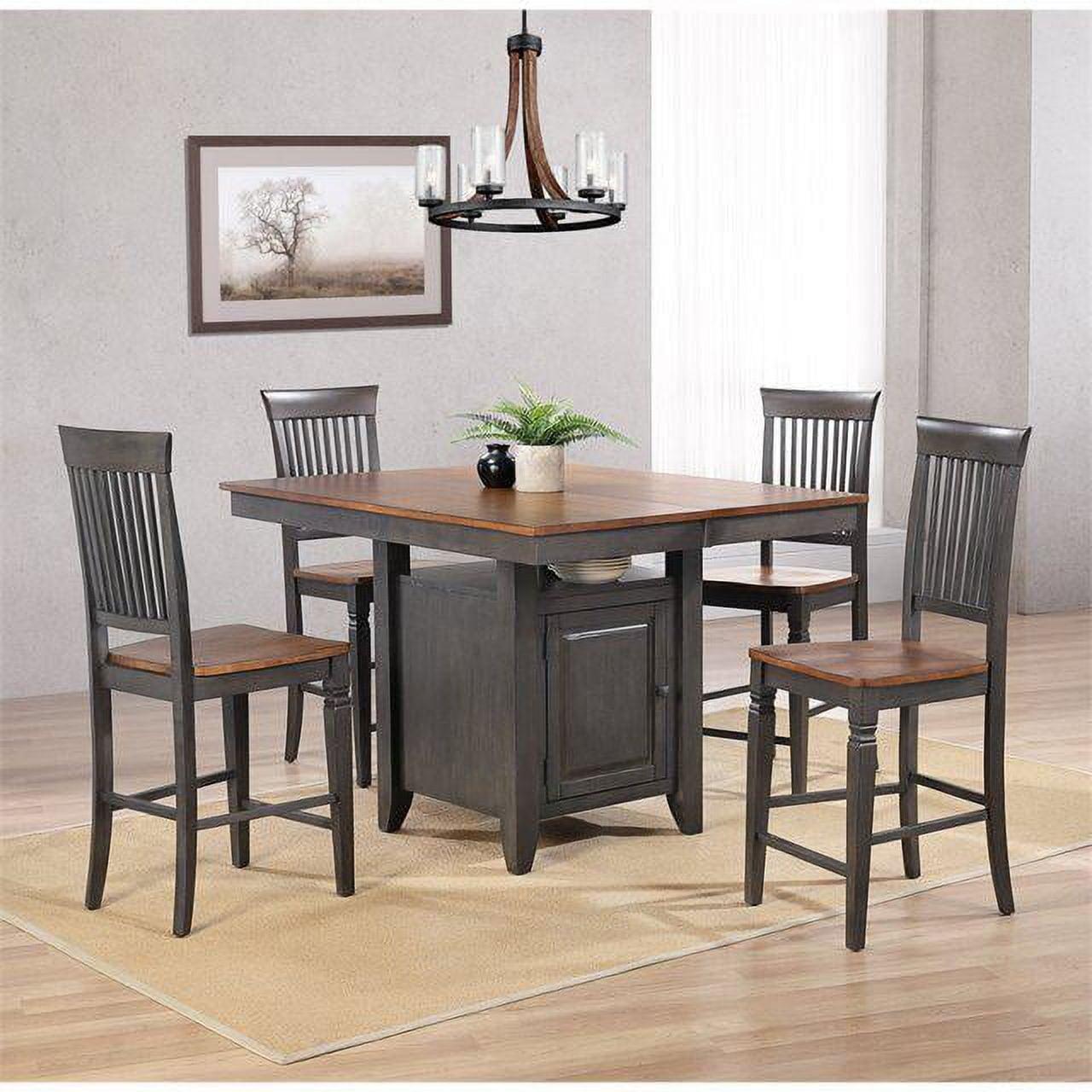 Dakota 5PC Extendable 42-54-in Pub Dining Storage Table Set in Brown & Gray Wood