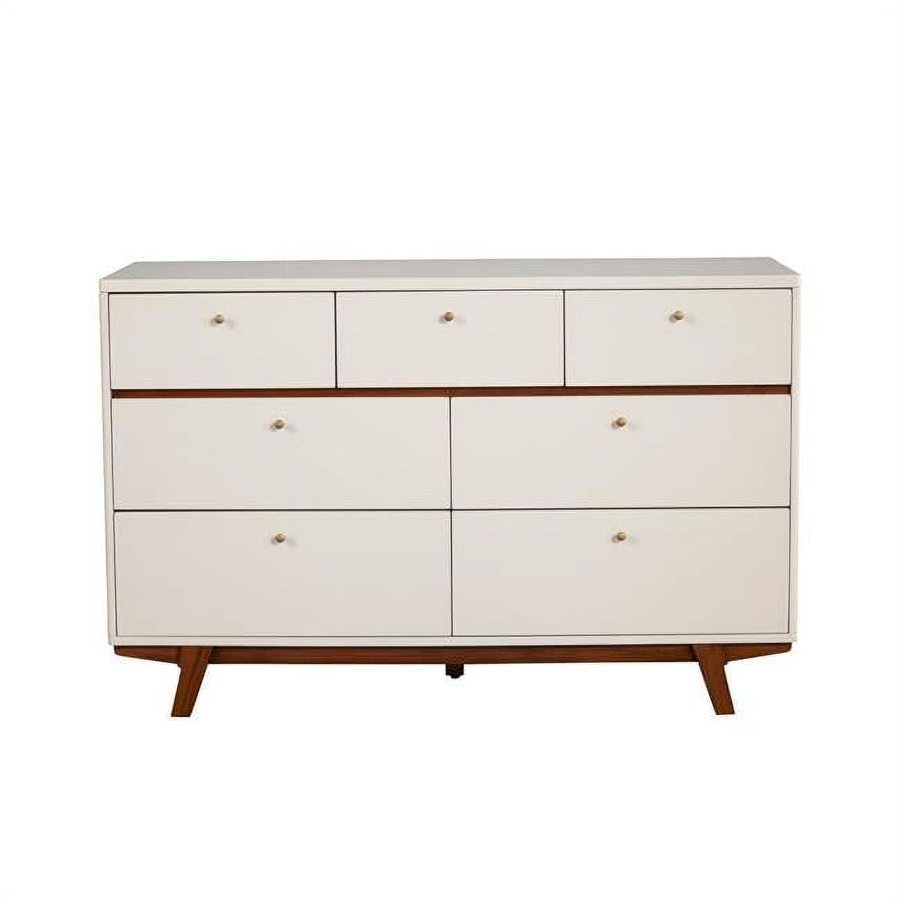 Transitional Dakota 7-Drawer Dresser in White and Acorn Brown