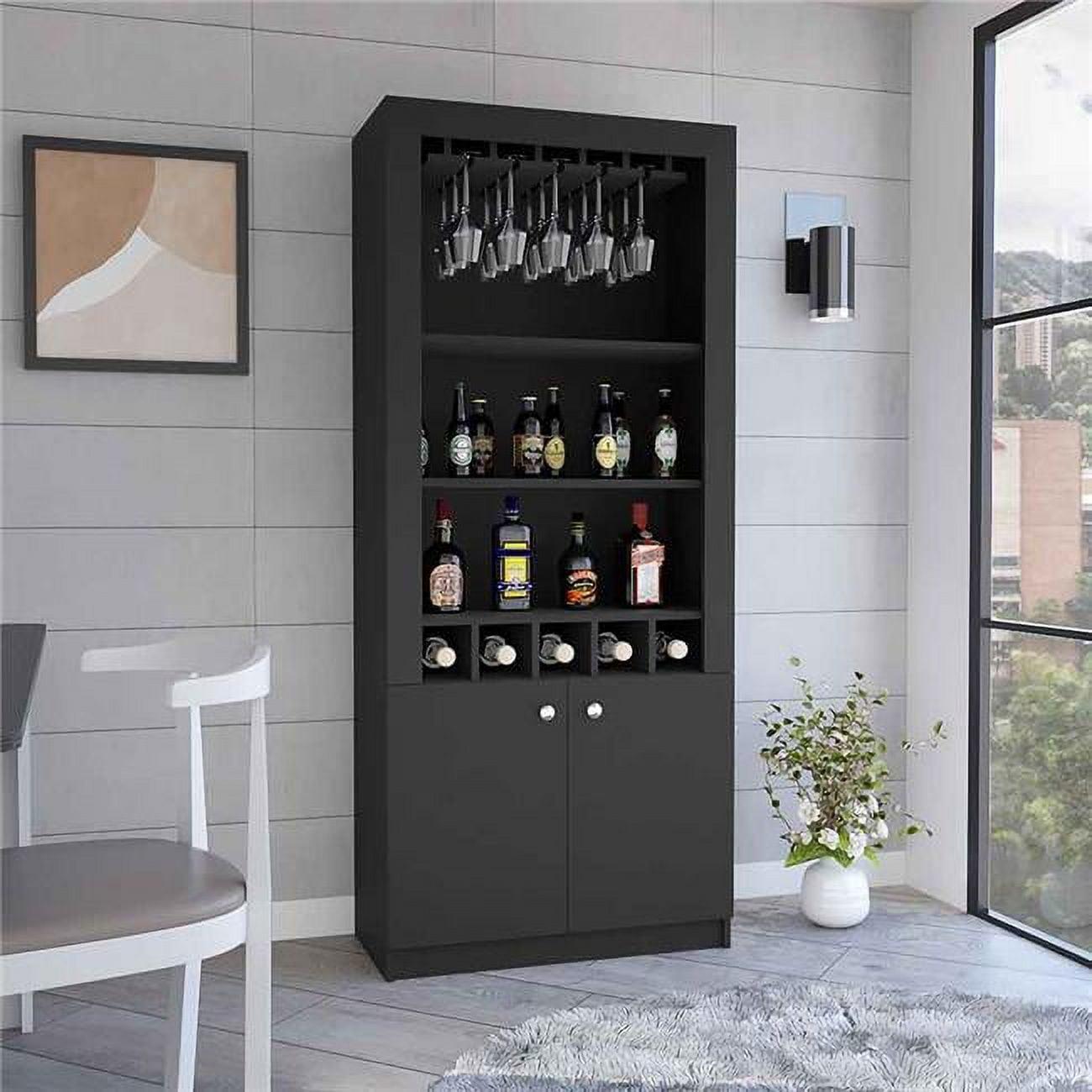 Dakota Sleek Black Particle Board Double Door Bar Cabinet