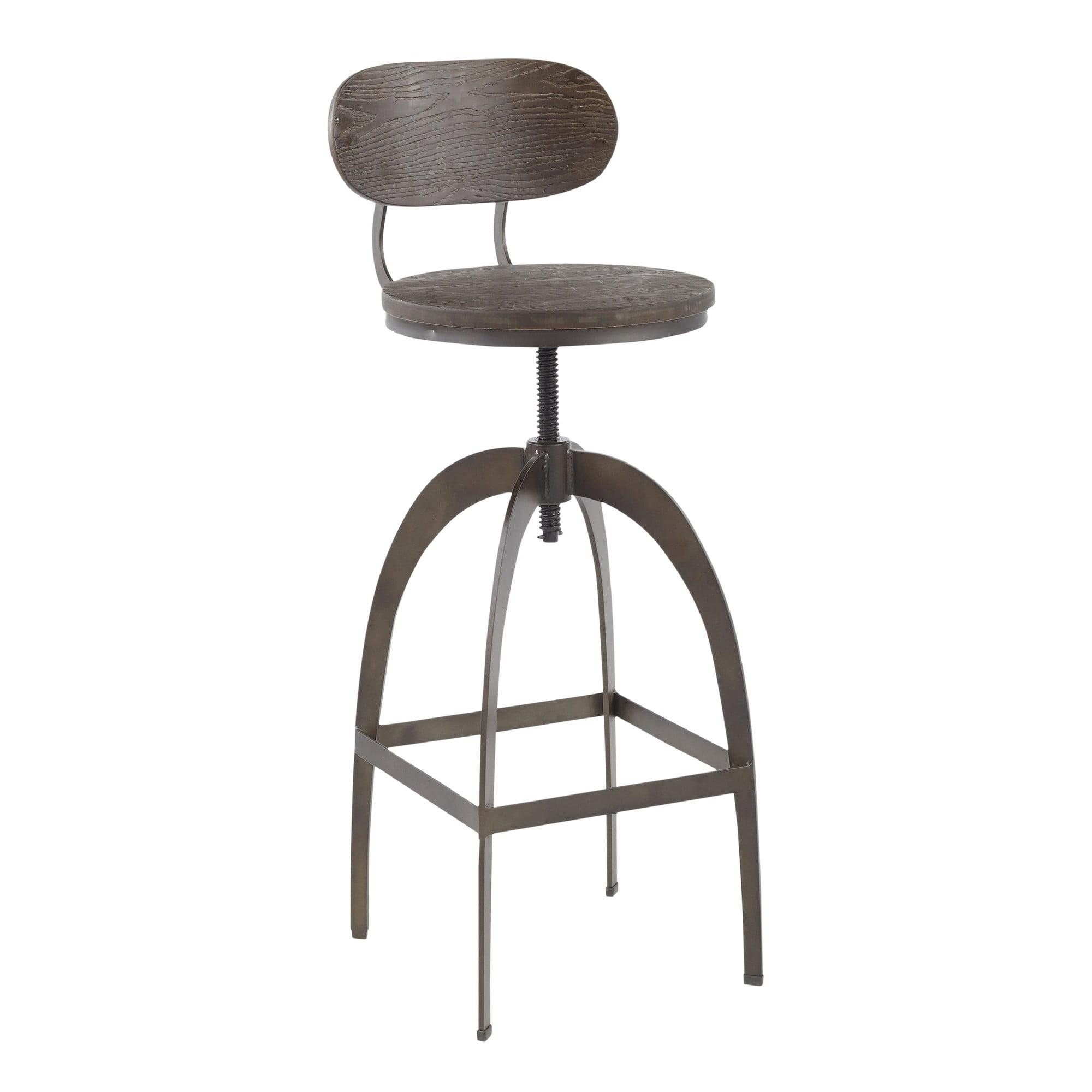 Dakota Industrial Espresso Wood and Antique Metal Adjustable Swivel Barstool