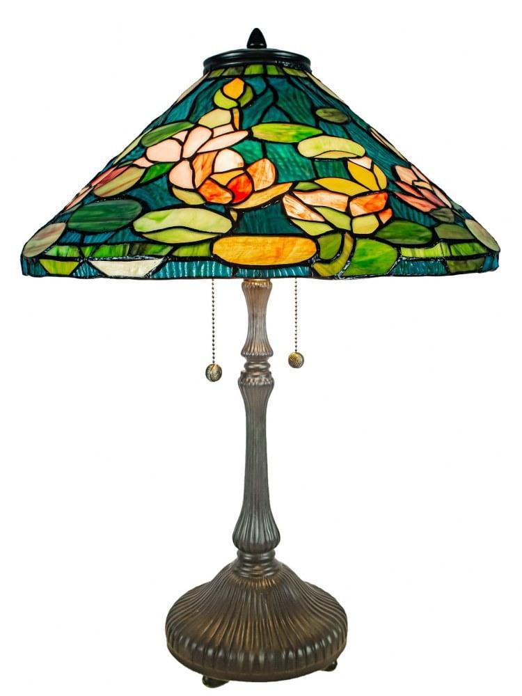 Sky Blue Stained Glass Table Lamp with Bronze Base