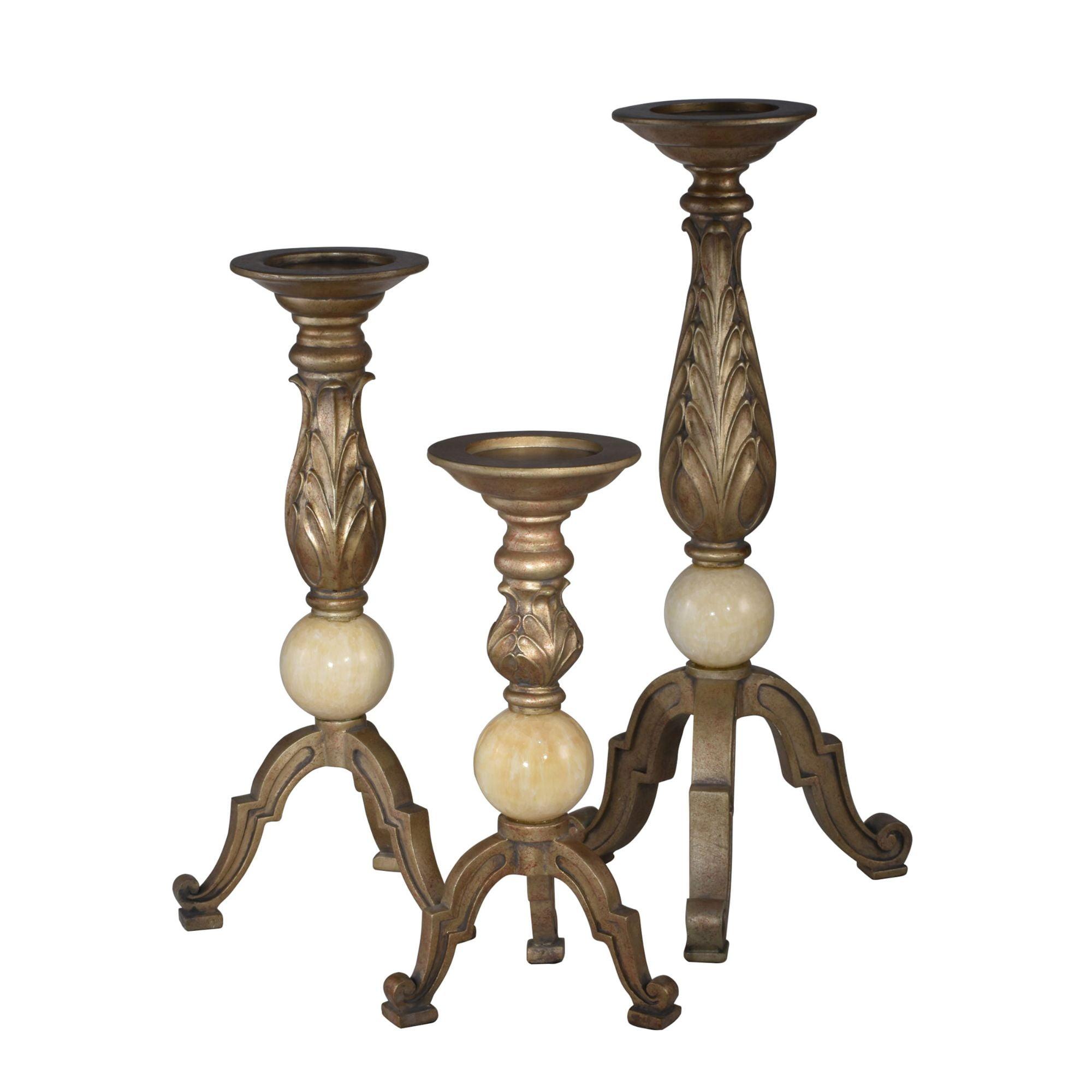 Vintage Asymmetrical 24" Gold & Marble 3-Piece Candlestick Set