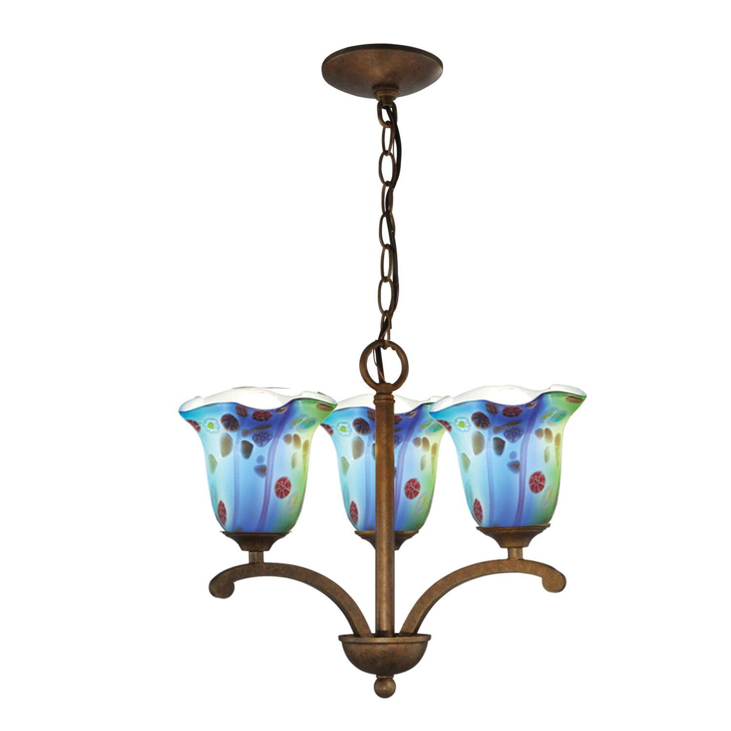 Morgan Hand-Blown Art Glass 3-Light Pendant in Antique Golden Bronze