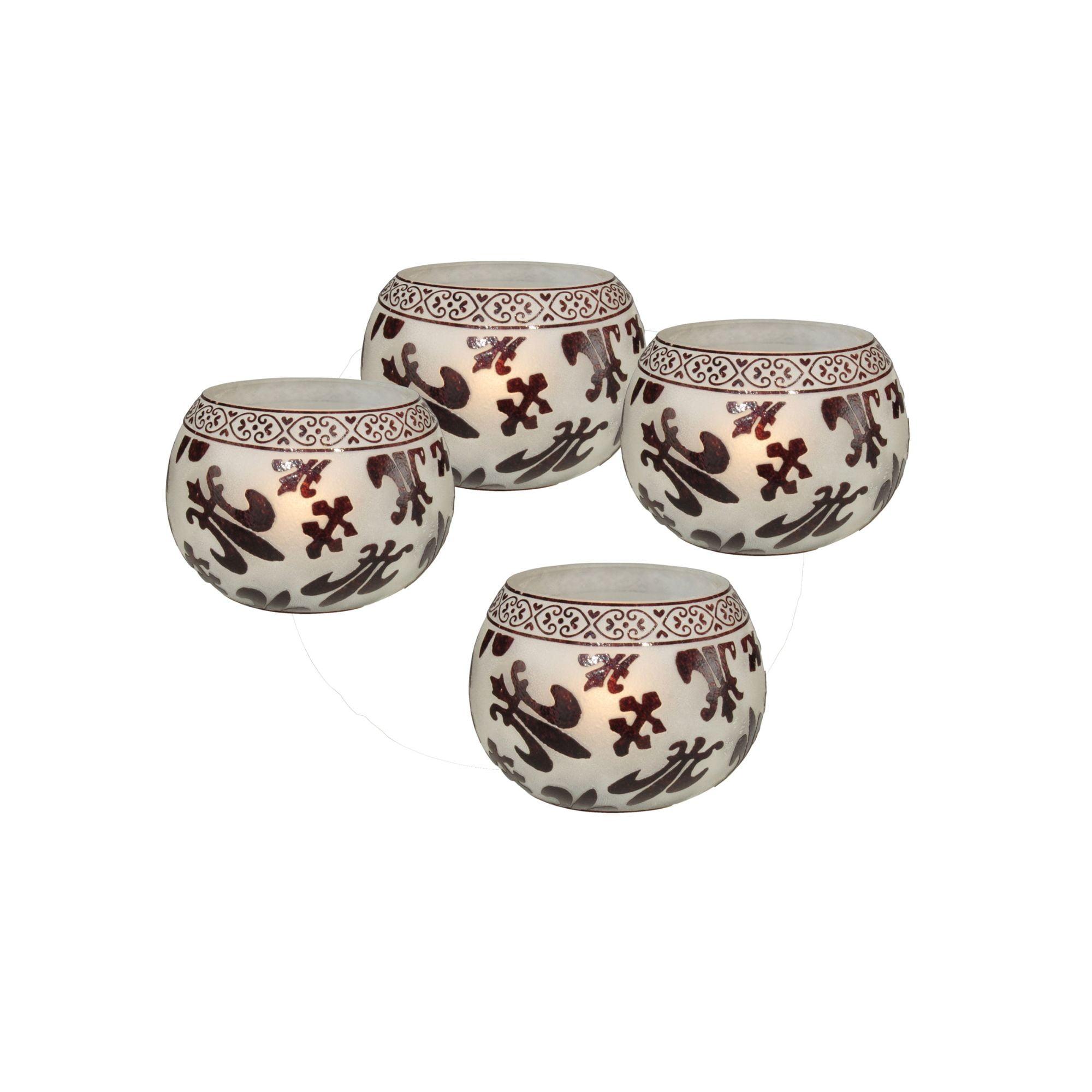 Feori 4-Piece White and Burgundy Glass Votive Candle Holders