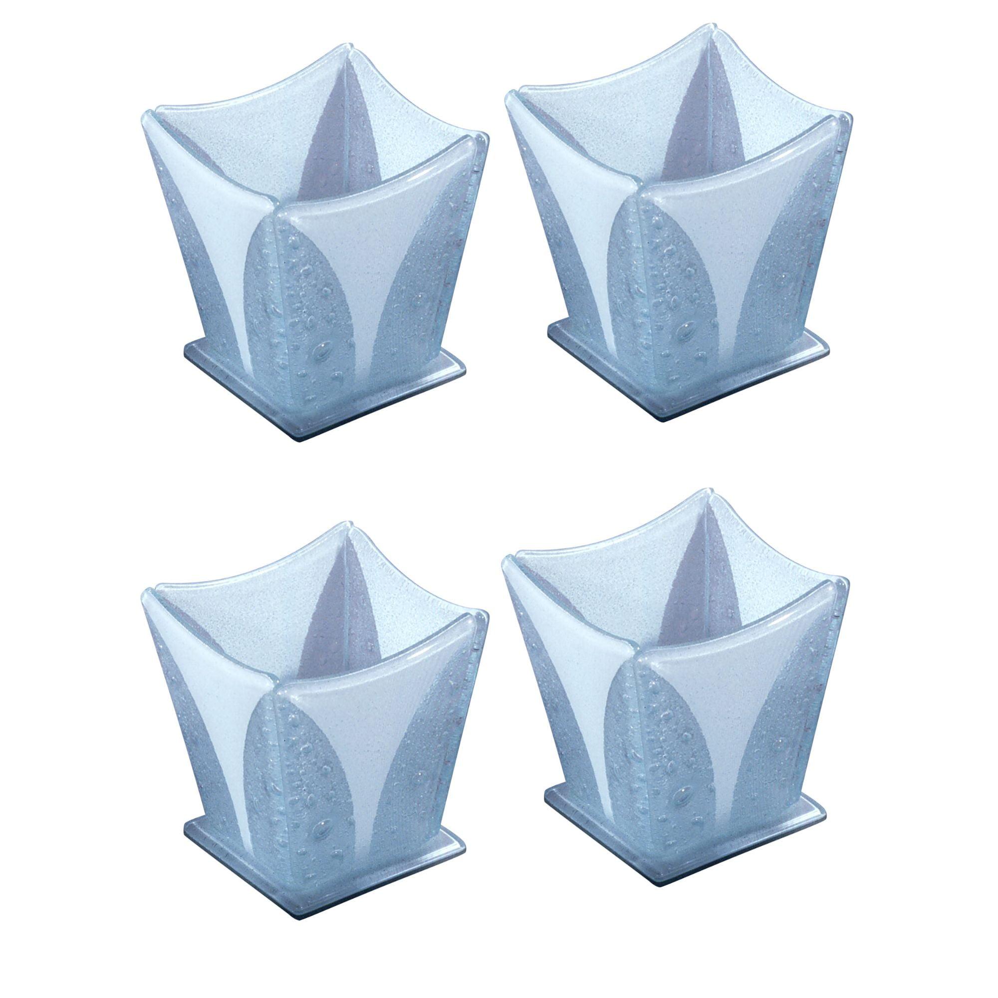 Modern 4" Square White Bubble Glass Votive Candle Holders, Set of 4