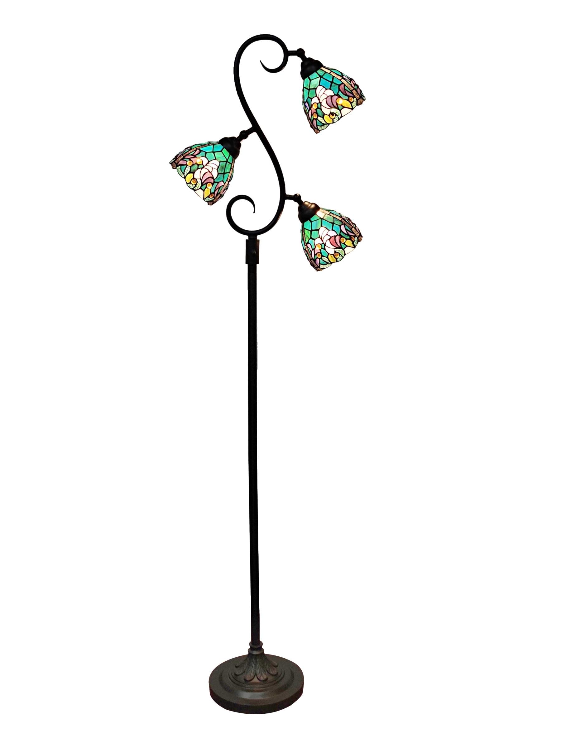 Alassio Teal and Bronze 72.5" Stained Glass Torchiere Floor Lamp