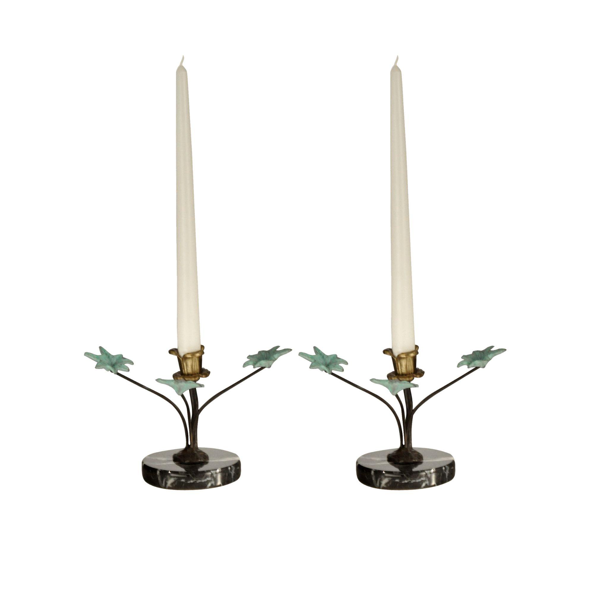 Gold and Black Metal Maple Leaf 9" x 7" Candle Holders, Set of 2