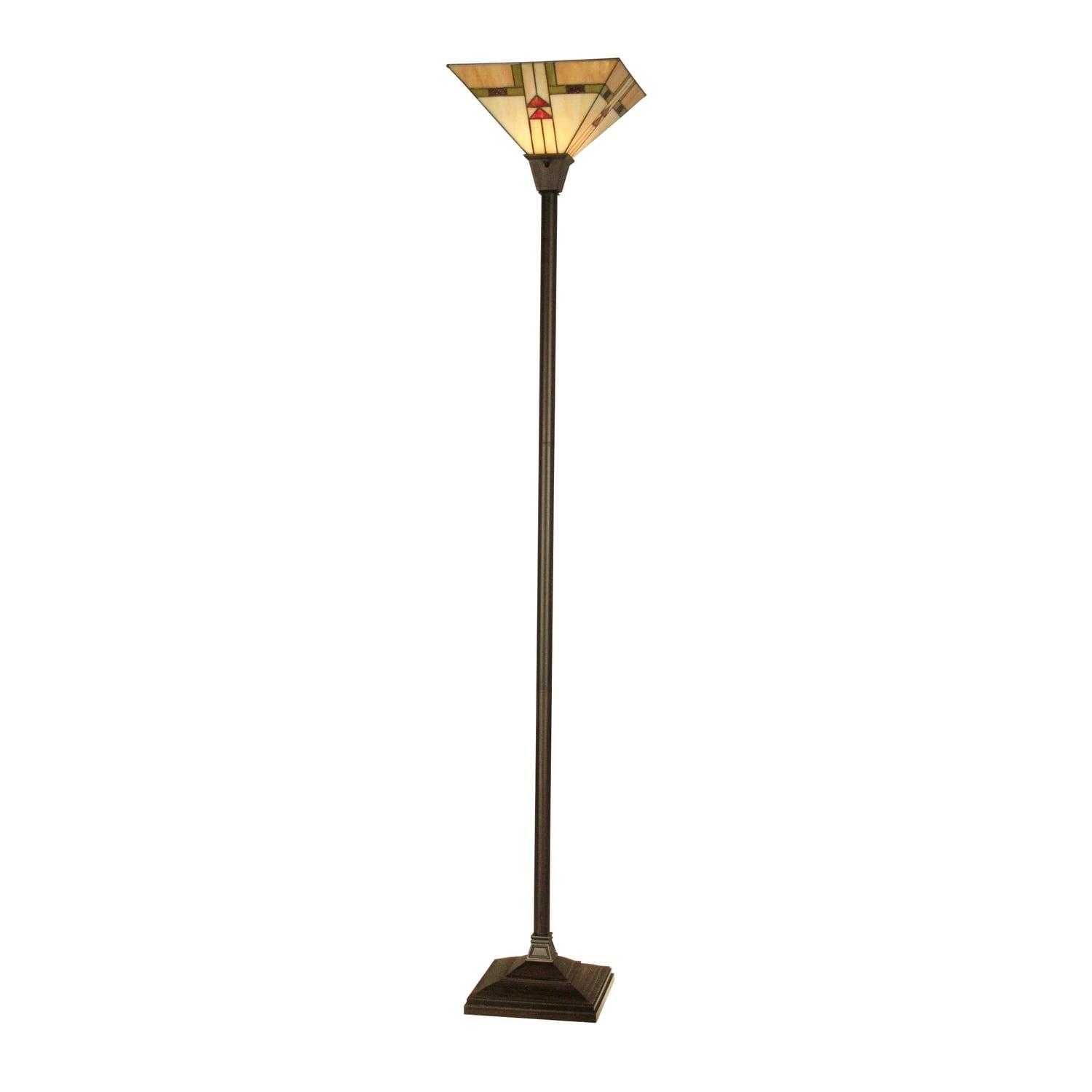 Mica Bronze Stained Glass Torchiere with Amber & Olive Accents