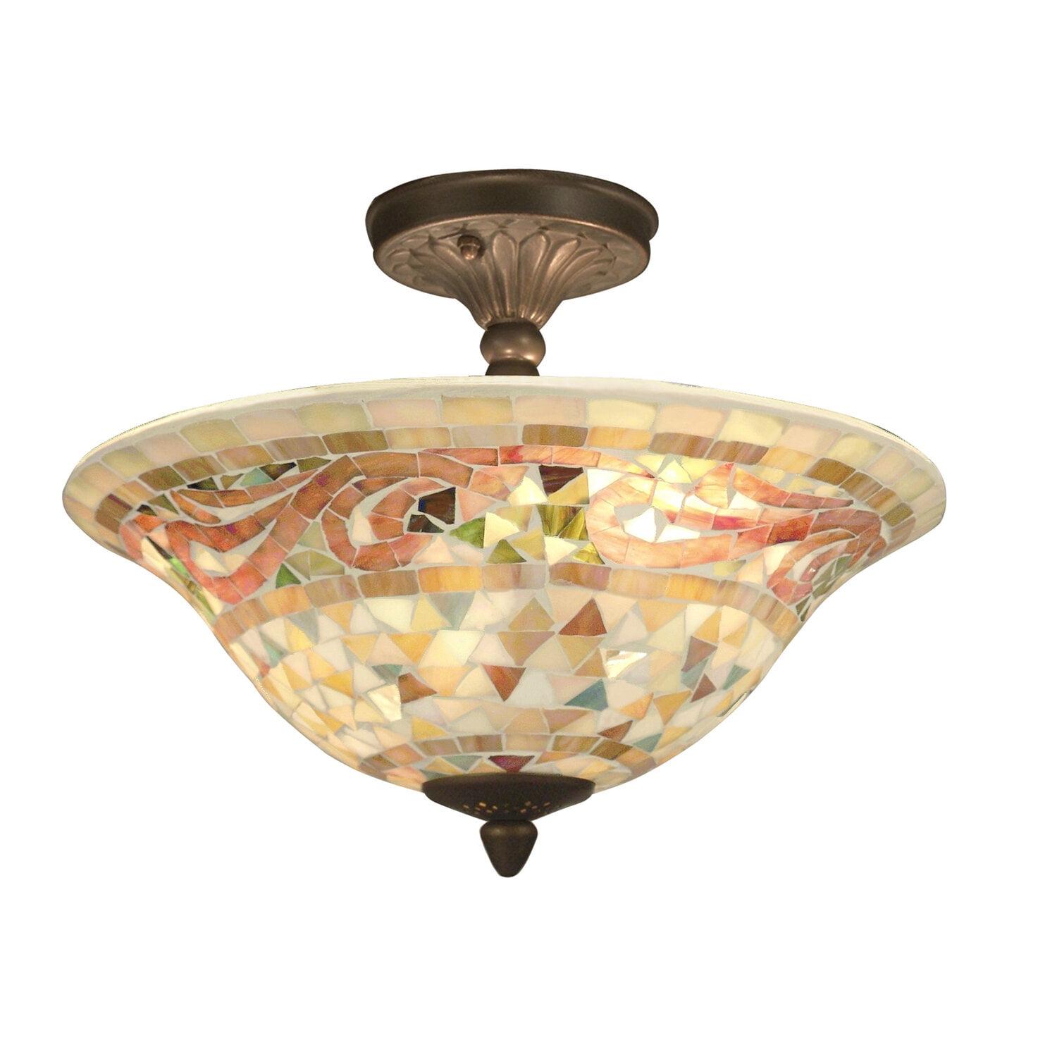 Antique Brass Mosaic Bell-Shaped Flush Mount Ceiling Light