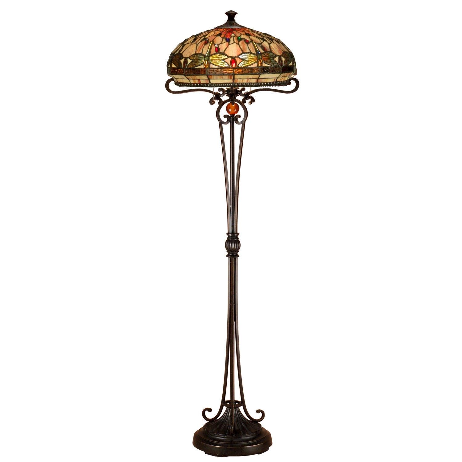 Briar Dragonfly Stained Glass Floor Lamp with Bronze Detailing