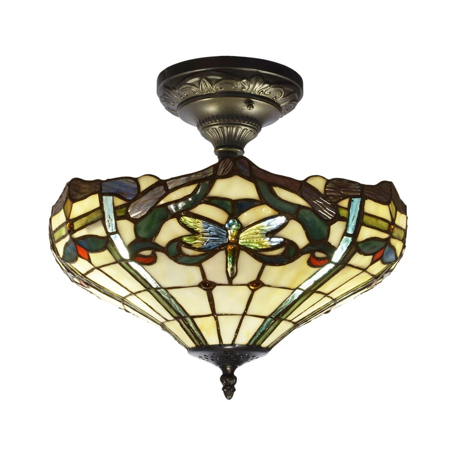 Cabrini Antique Bronze 14" LED Semi-Flush Mount with Art Glass Shade