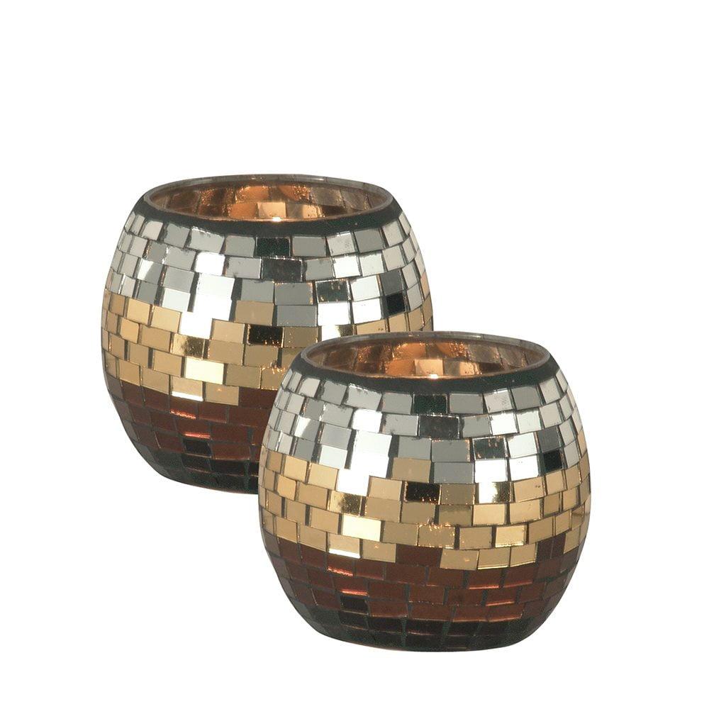 Chalet 5'' Luxurious Mosaic Candle Holder Set in Copper, Gold, and Silver