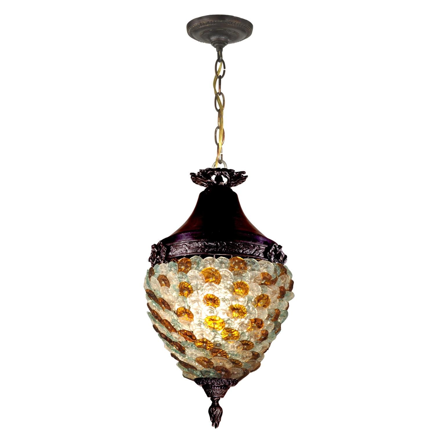 Amber Art Glass Flower 12.5" Bronze Pendant Light