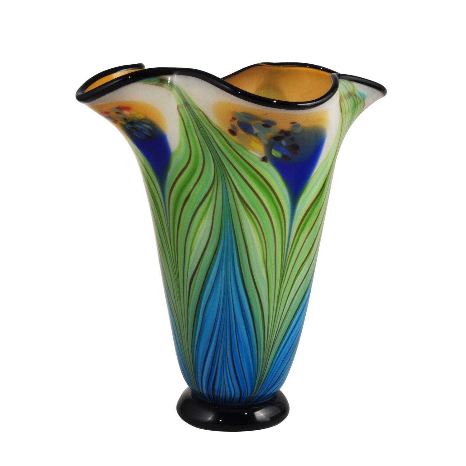 Kalima Hand Blown Glass Vase with Abstract Leaf Pattern