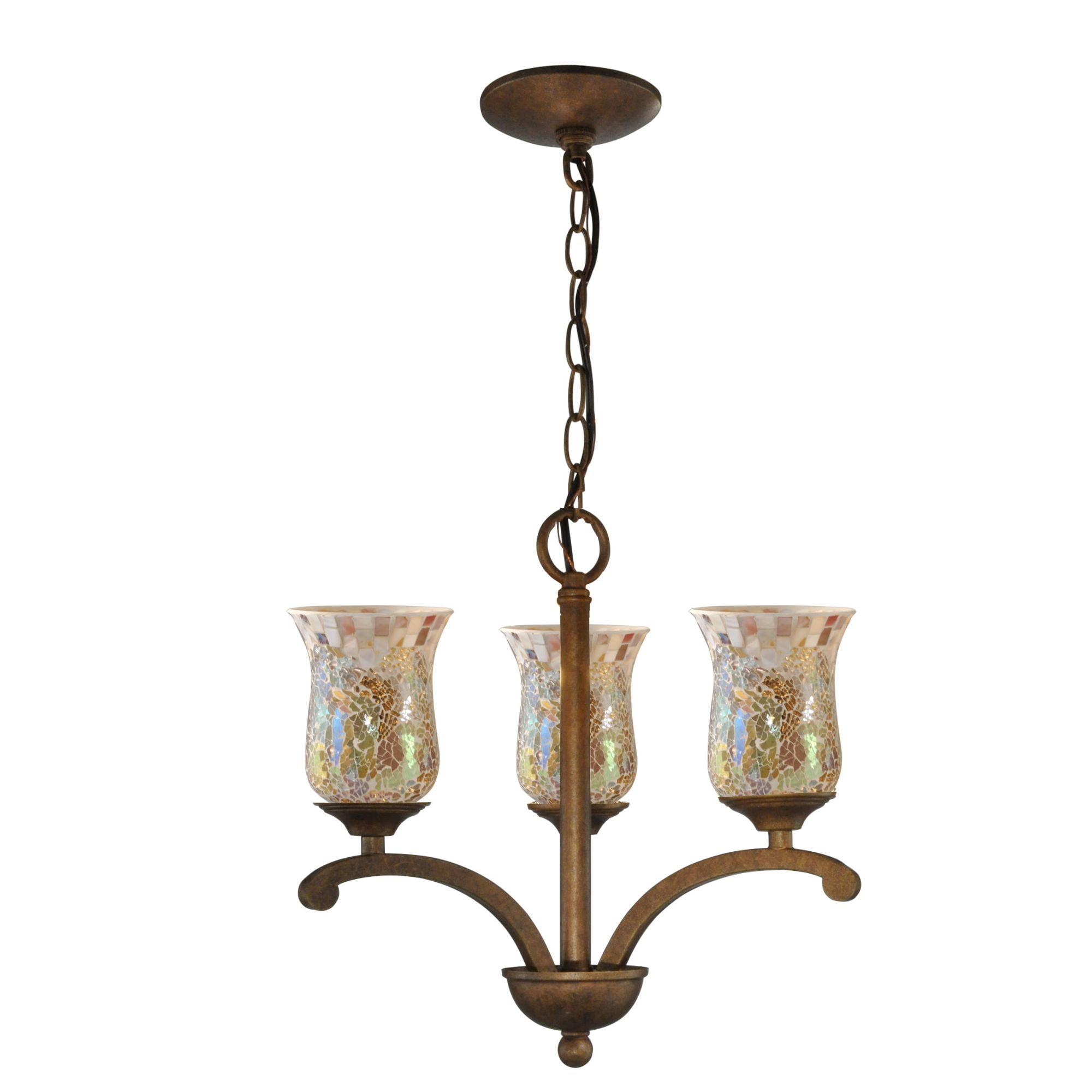 Apsley Antique Golden Bronze 3-Light Mosaic Glass LED Chandelier