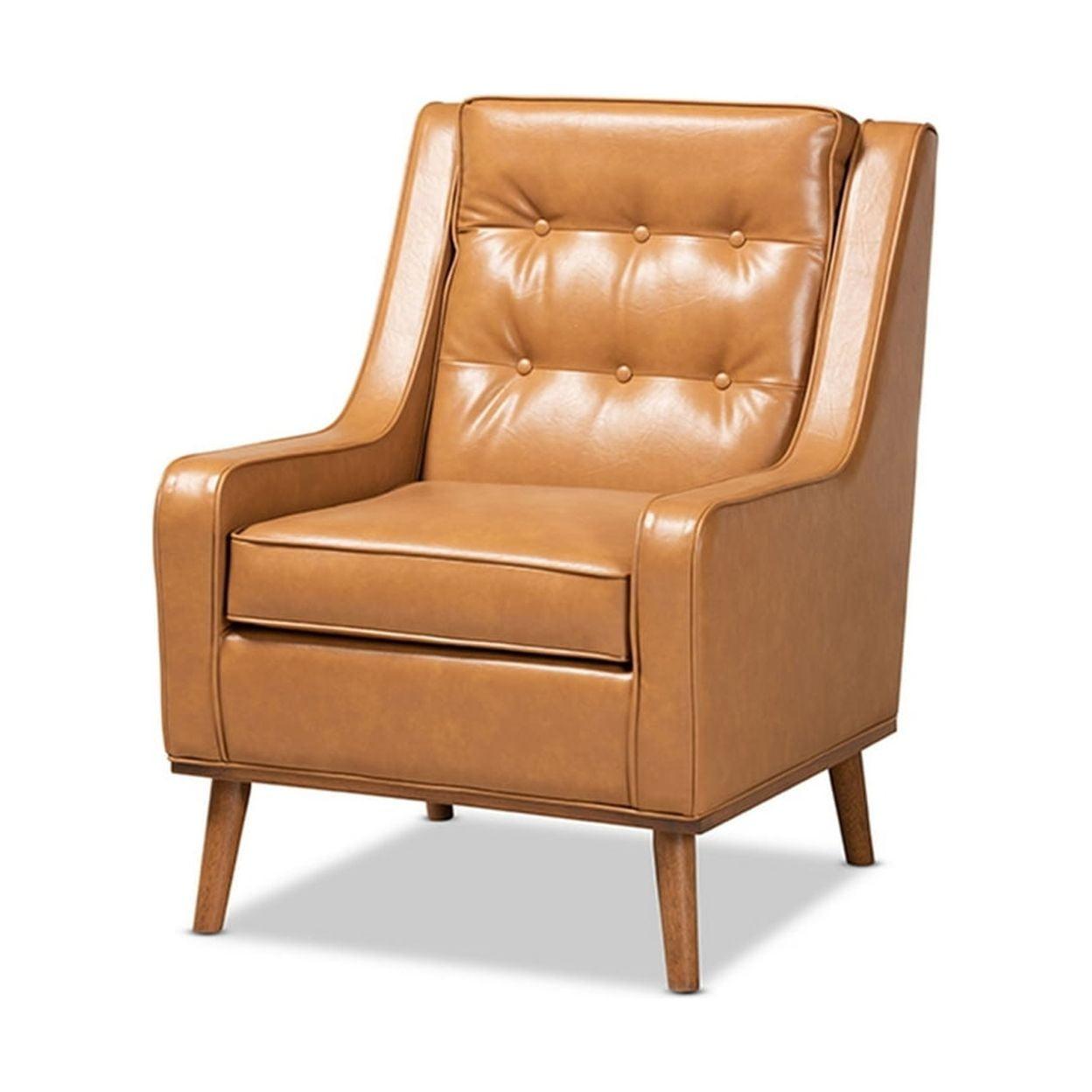 Daley Tan Faux Leather Upholstered and Wood Lounge Armchair Brown - Baxton Studio