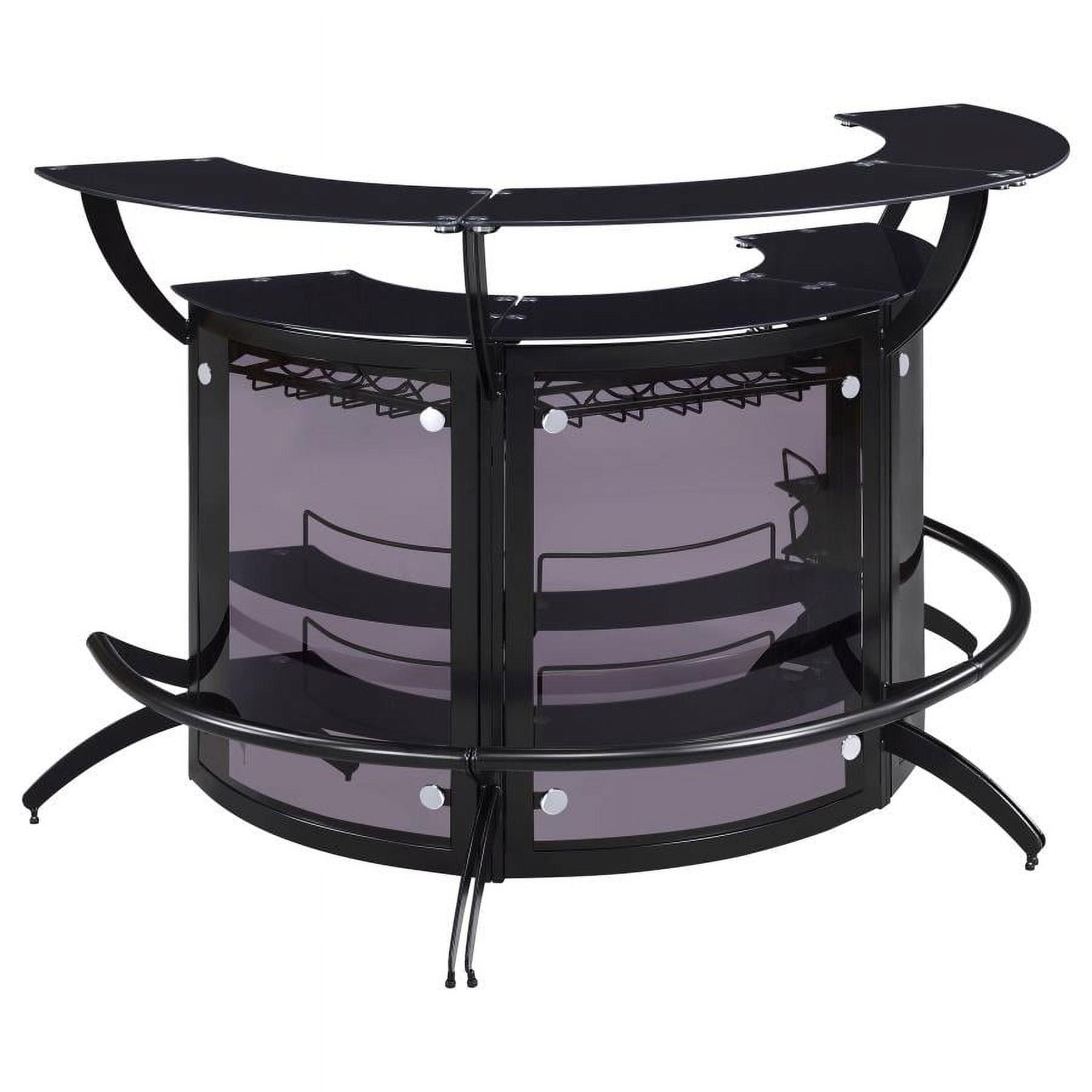 Dallas Black and Smoke Glass Curved Home Bar with Shelves