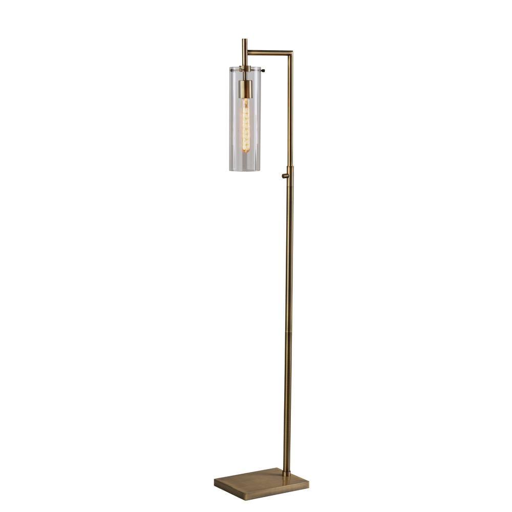 1-Light Dalton Floor Lamp Antique Brass (Includes Light Bulb) - Adesso: Vintage Industrial Design, Glass Shade, Rotary Switch