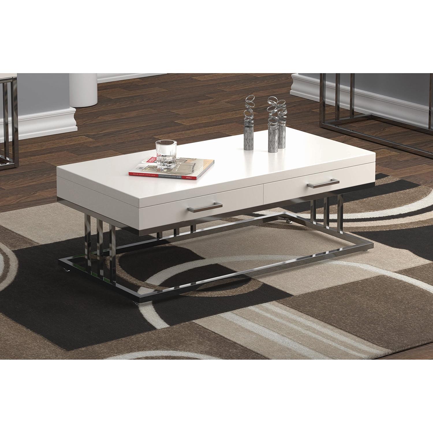 Dalya Contemporary White and Chrome Rectangular Coffee Table with Storage