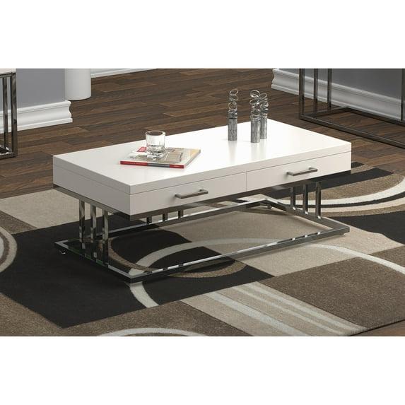 Dalya 2 Drawer Coffee Table White High Gloss/Chrome - Coaster