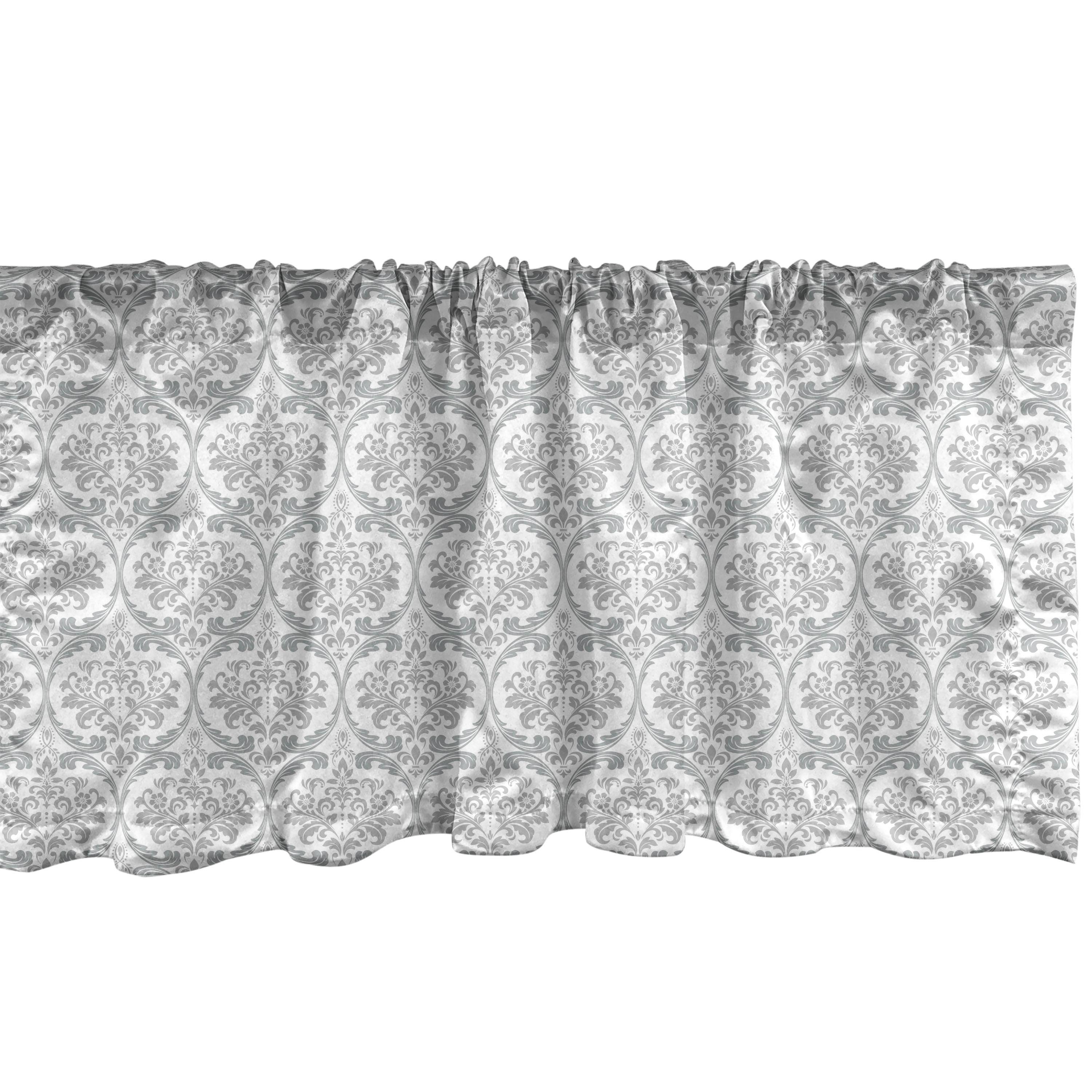 Ambesonne Damask Grey Valance Pack of 2 Flowers Swirling Ornate Pale Grey and White