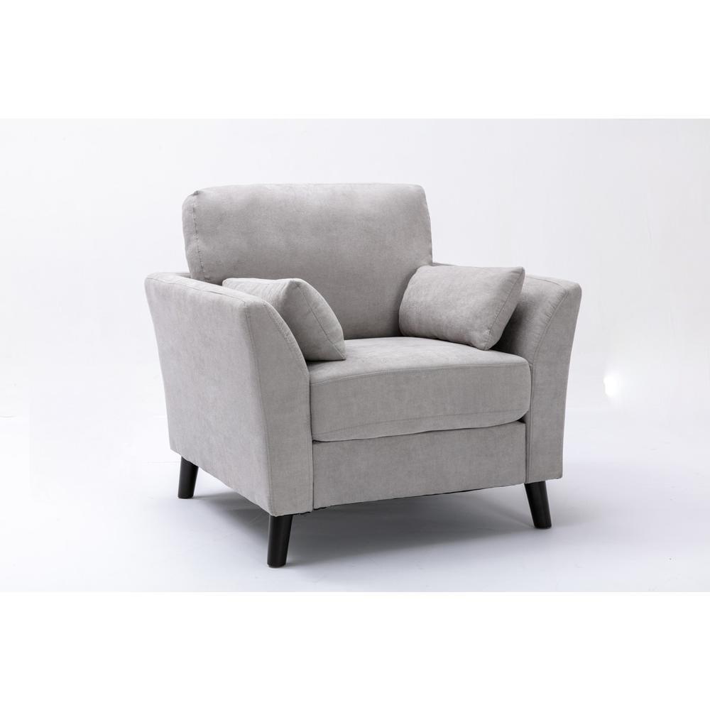 Damian Light Gray Woven Fabric Chair with Solid Wood Legs and Accent Pillows