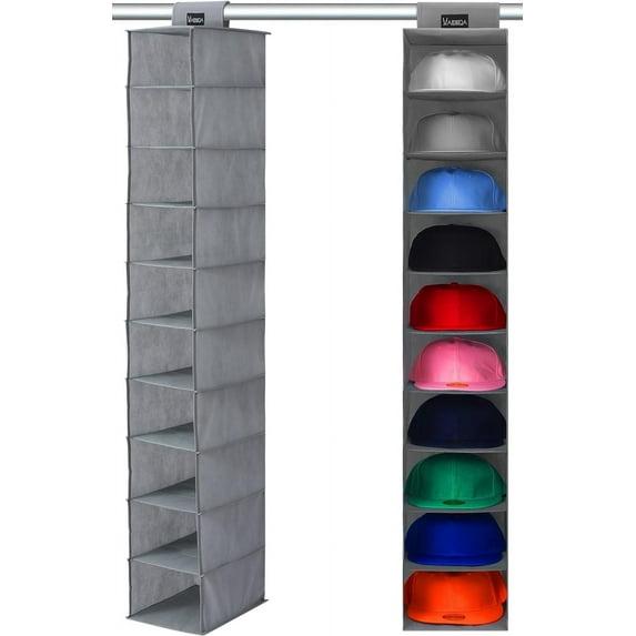 DanceeMangoos 10 Shelf Hat Rack Hanging Closet/Organizer for Storage - Best Baseball Cap Holder, Gray