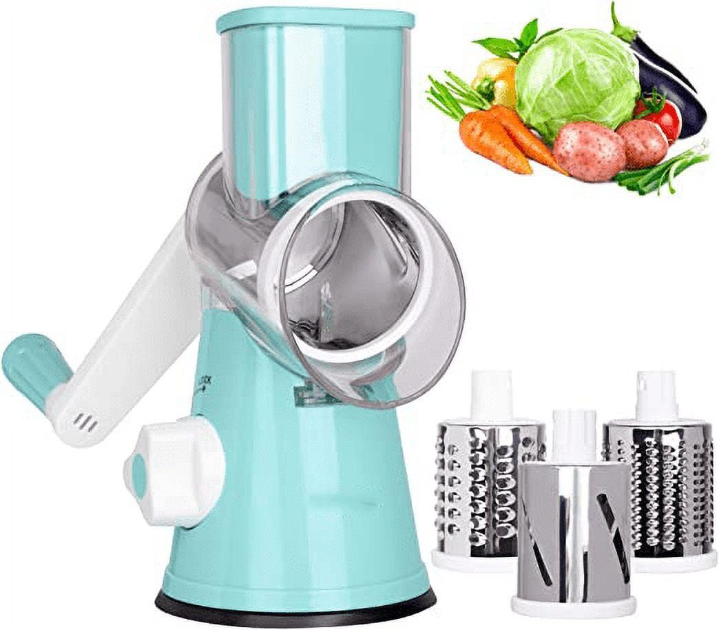 Blue Manual Rotary Cheese Grater with Stainless Steel Drums