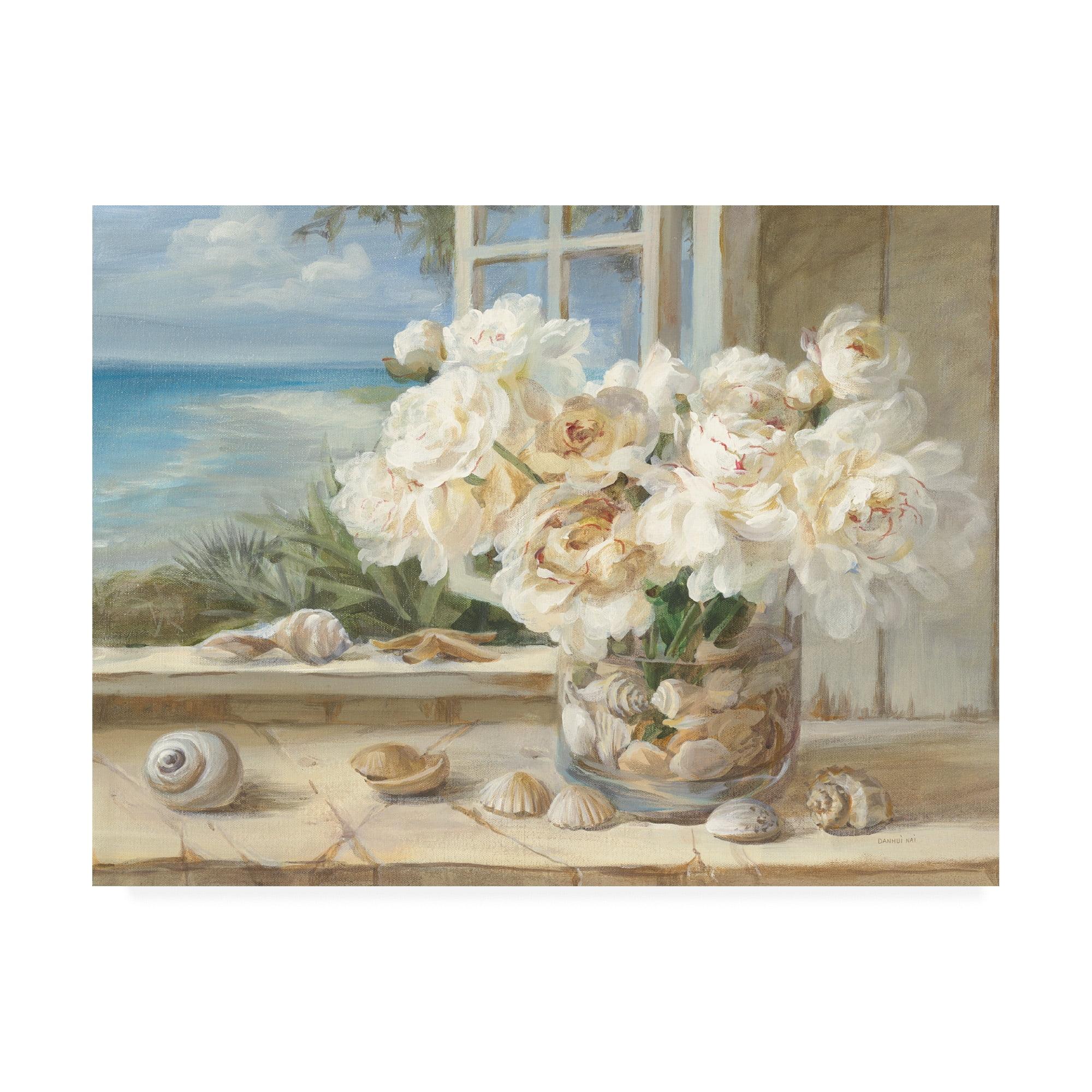 Danhui Nai 'By The Sea' White Floral Canvas Art with Floater Frame