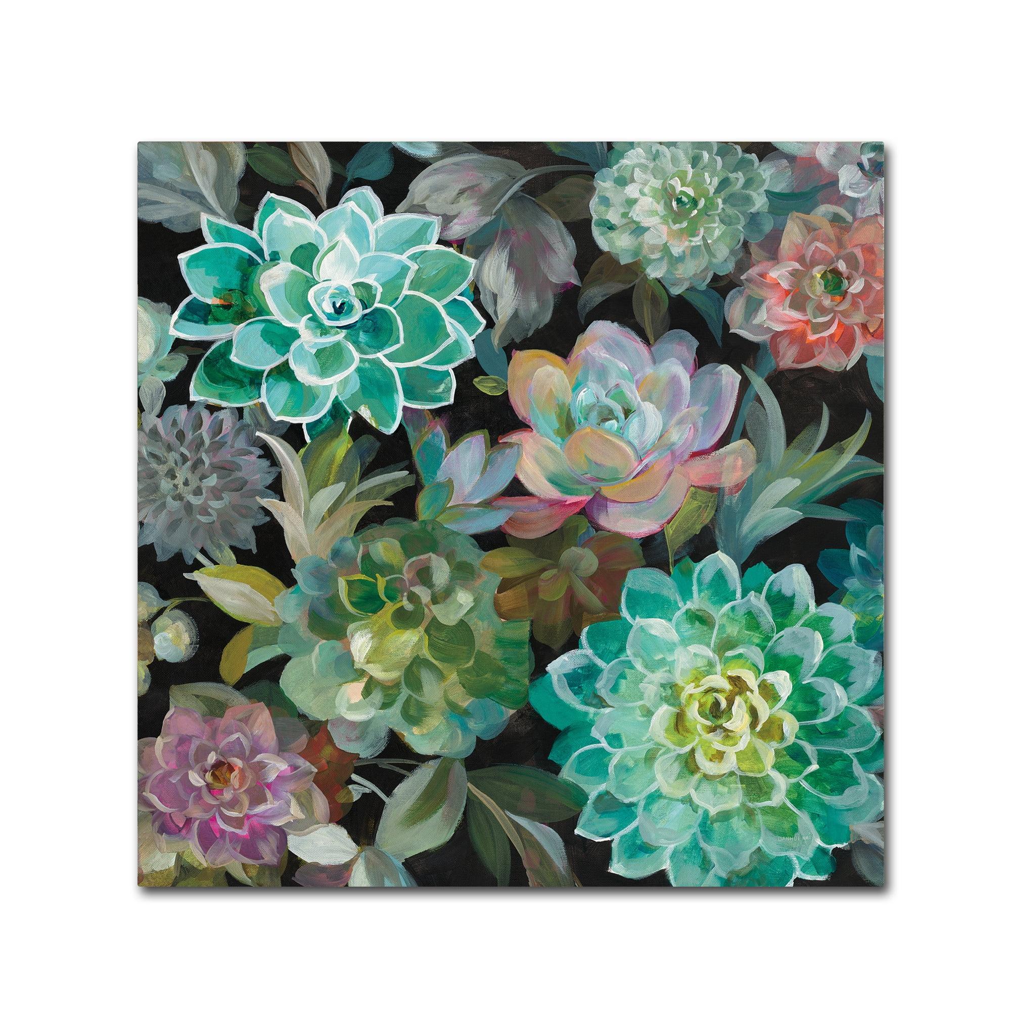 Colorful Floral Succulents Canvas Art in Black Frame