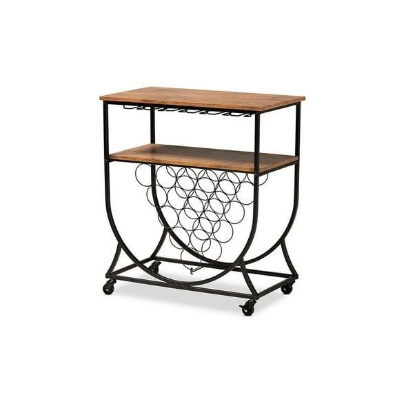 Dania Antique Vintage Industrial Metal and Wood Mobile Wine Bar Cart Black/Walnut - Baxton Studio