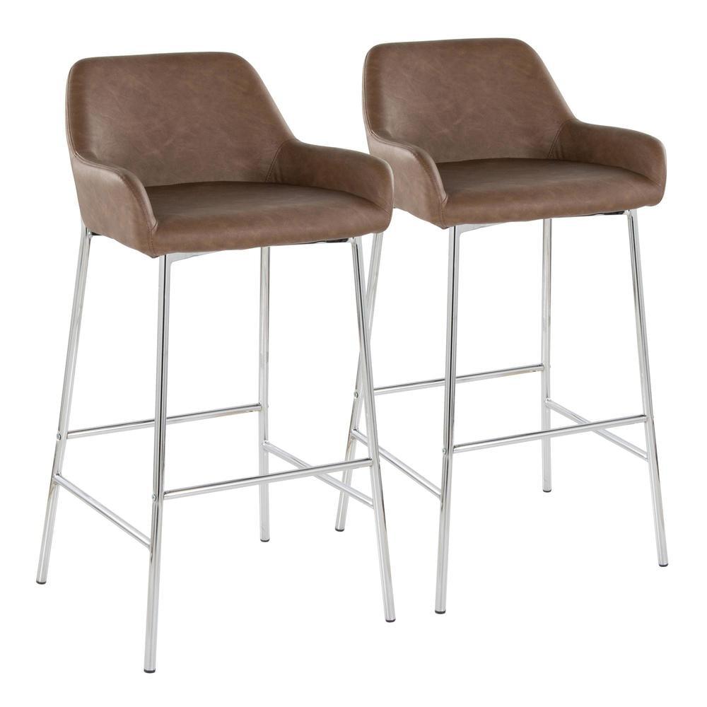 Daniella 30" Contemporary Fixed-Height Barstool In Chrome Metal And Espresso Faux Leather By Lumisource - Set Of 2