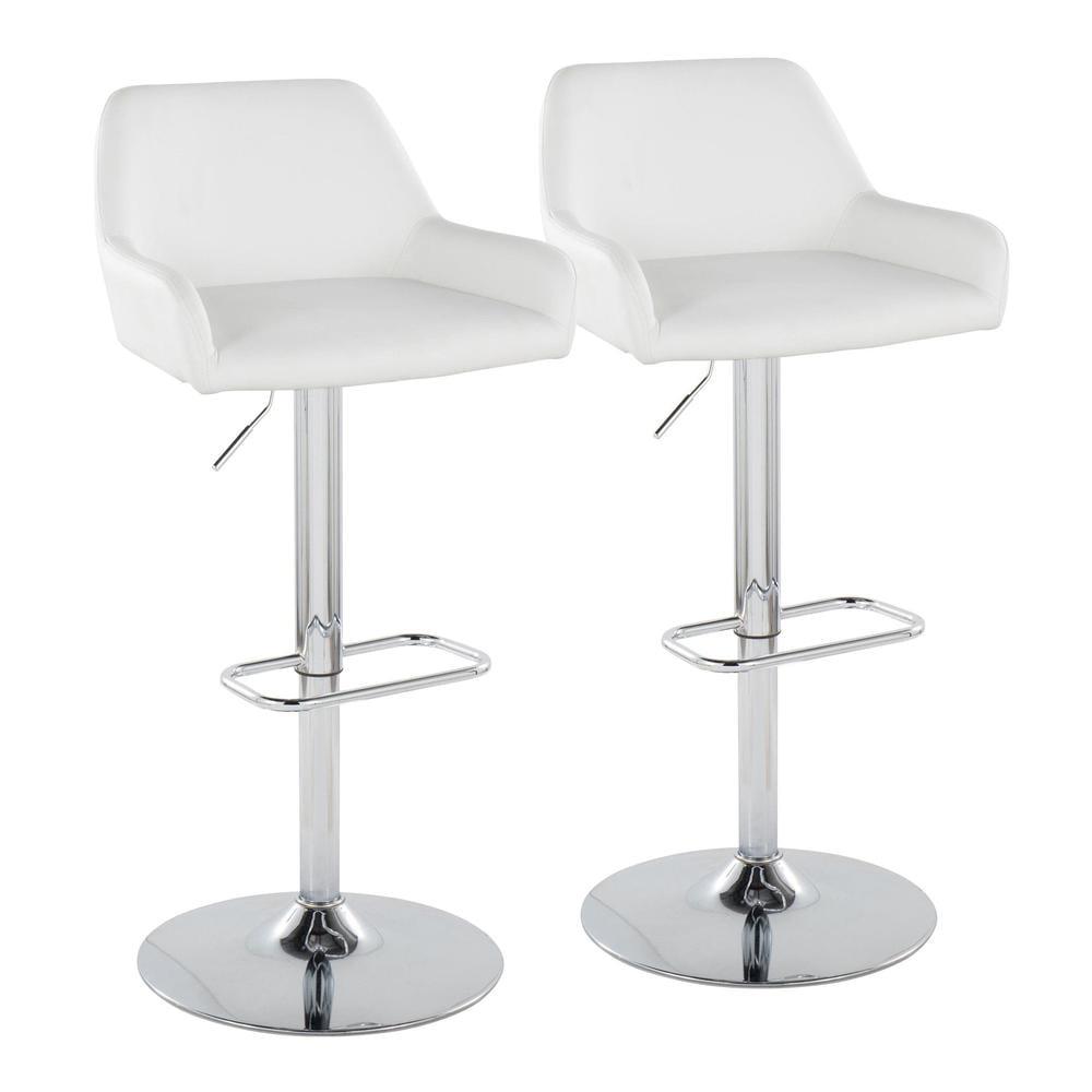 LumiSource Chrome Metal, White PU Daniella Adjustable Barstool - Set of 2